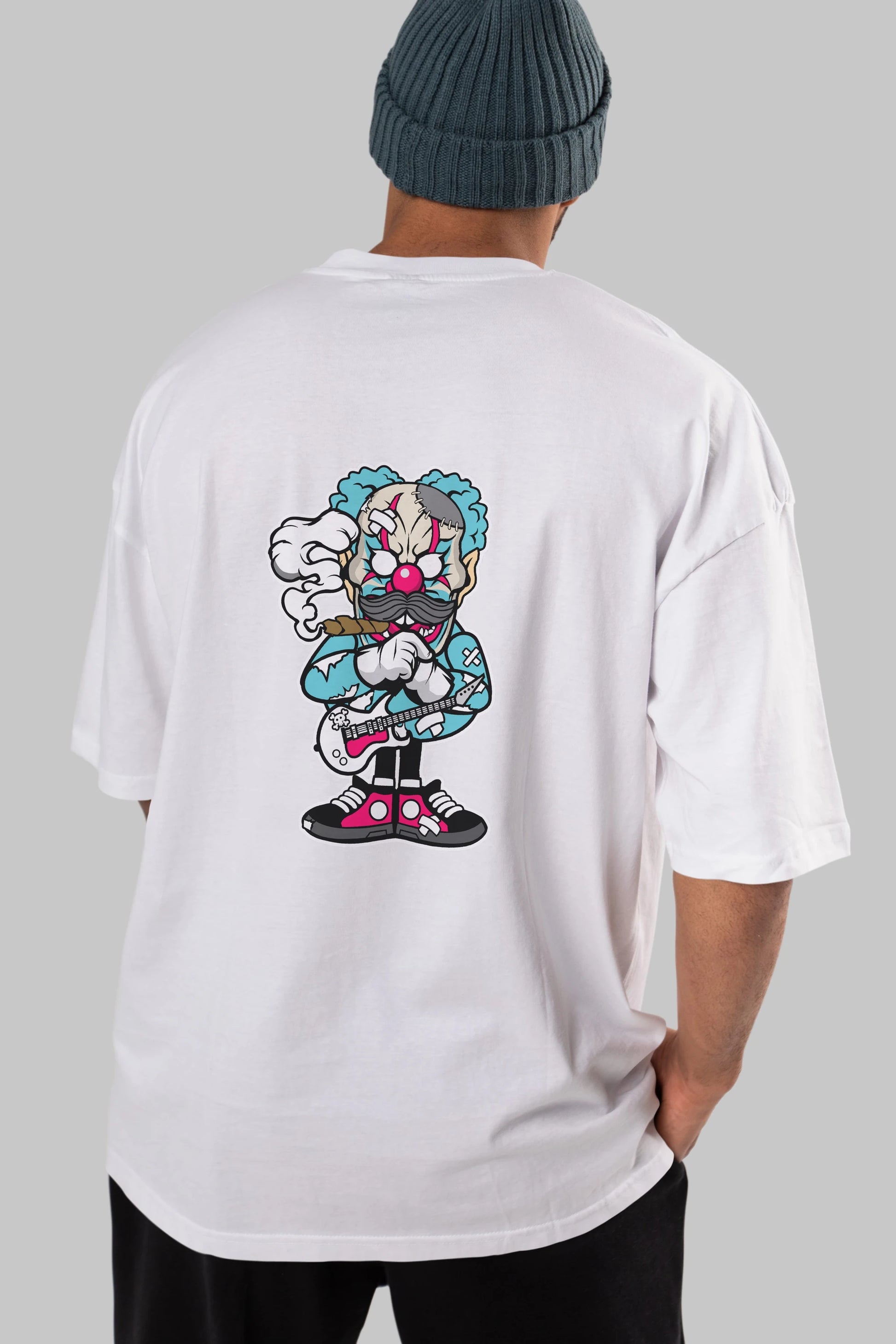 Clown Monster Arka Baskılı Oversize t-shirt Erkek Kadın Unisex %100 Pamuk tişort