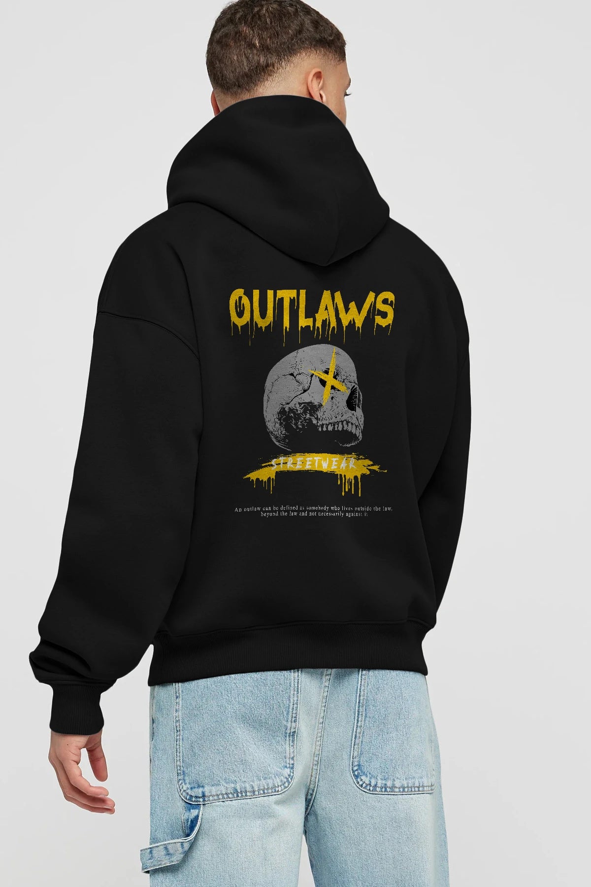 Outlaws Streetwear Arka Baskılı Hoodie Oversize Kapüşonlu Sweatshirt Erkek Kadın Unisex