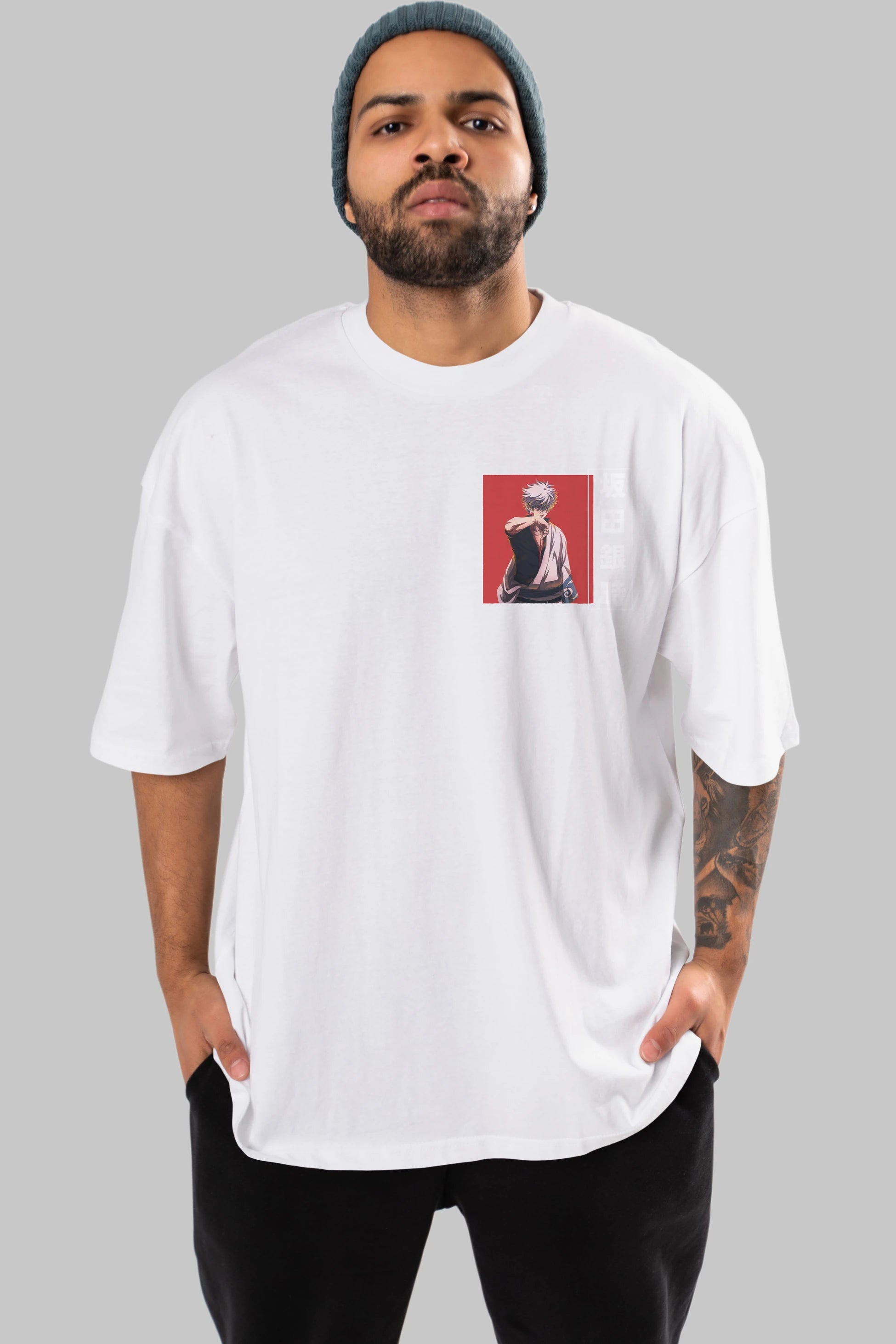 Gintoki Sakata GINTAMA 1 Ön Sol Baskılı Oversize t-shirt Erkek Kadın Unisex %100 Pamuk Bisiklet Yaka tişort