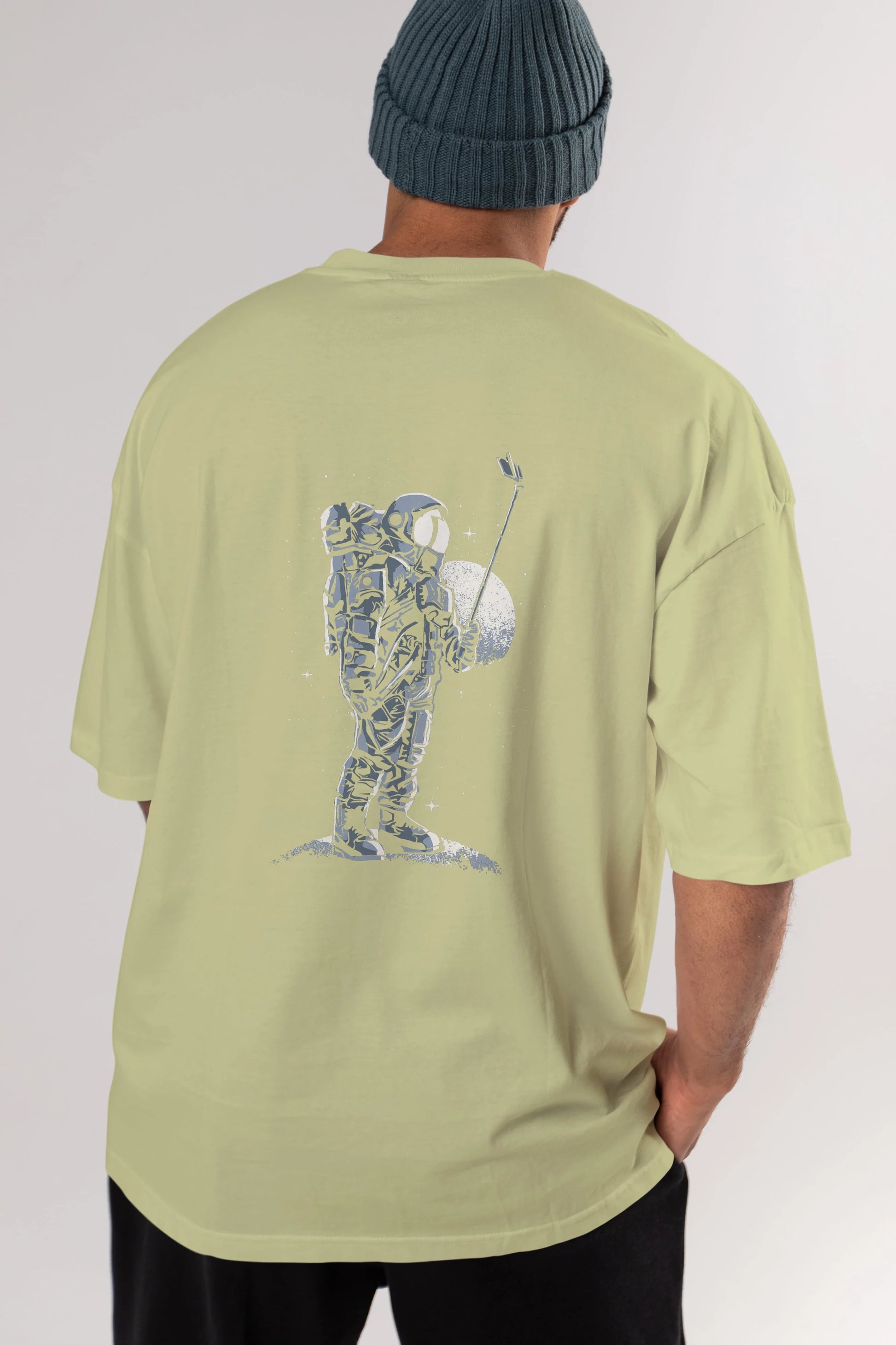 Selfie Astronaut Arka Baskılı Oversize t-shirt Erkek Kadın Unisex %100 Pamuk