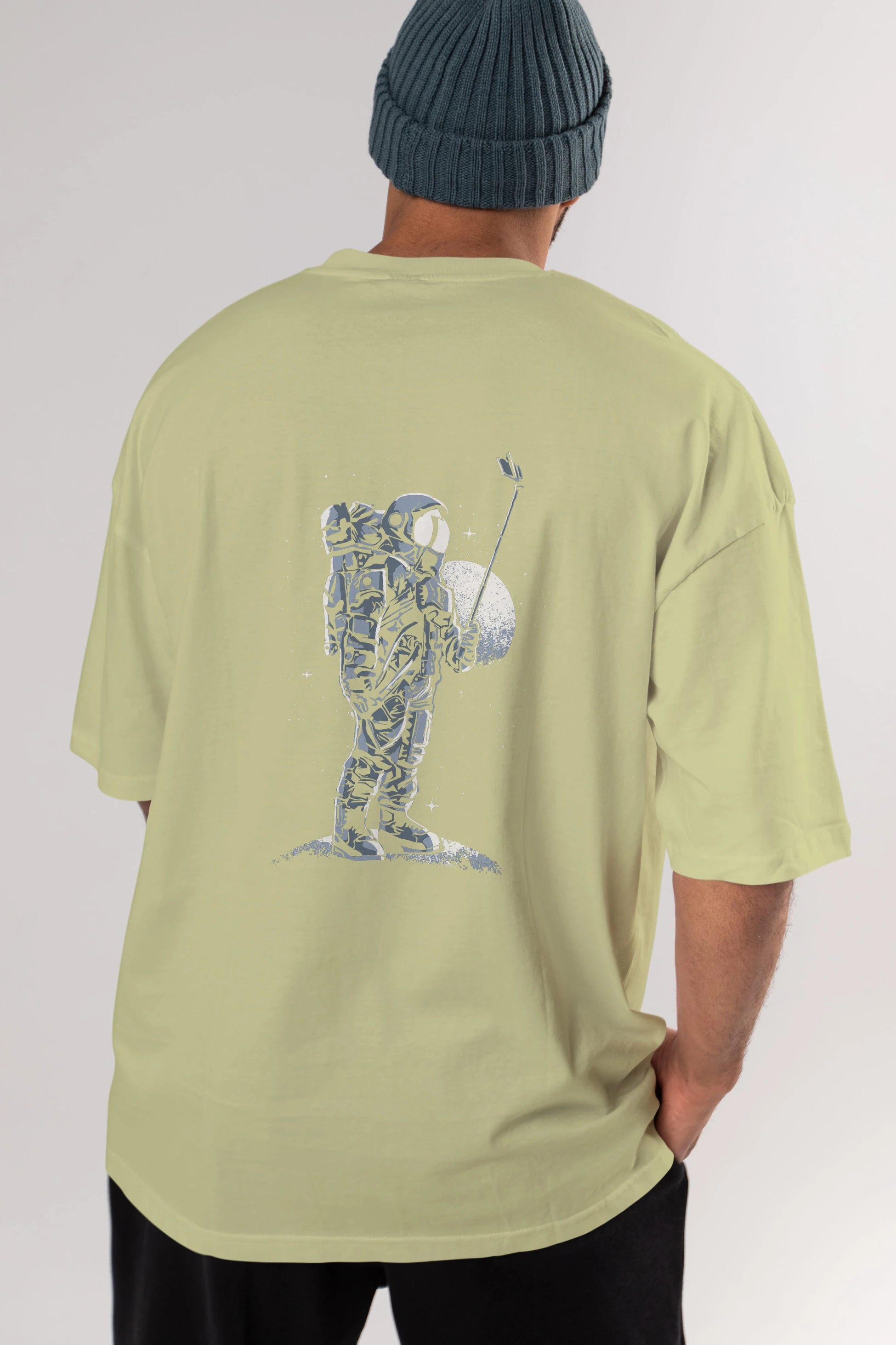 Selfie Astronaut Arka Baskılı Oversize t-shirt Erkek Kadın Unisex %100 Pamuk