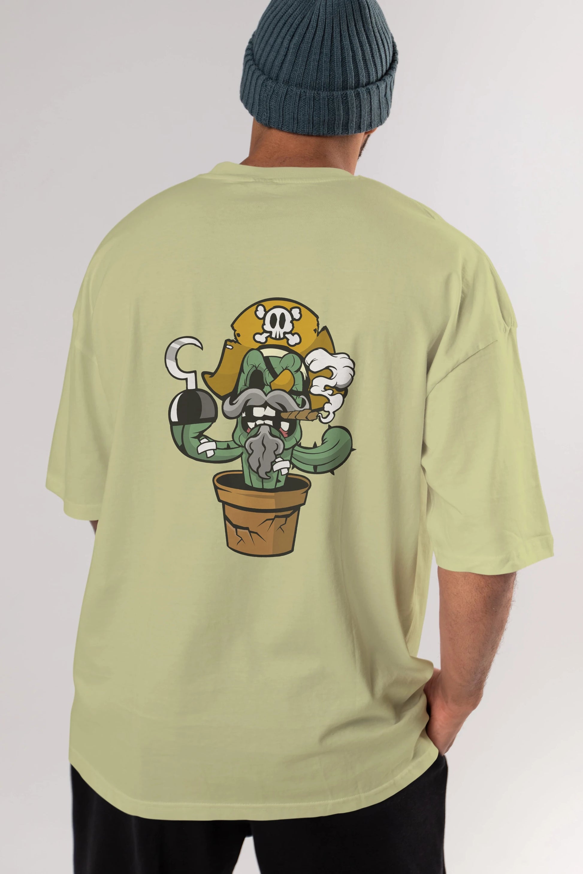 Pirate Cactus Arka Baskılı Oversize t-shirt Erkek Kadın Unisex %100 Pamuk tişort