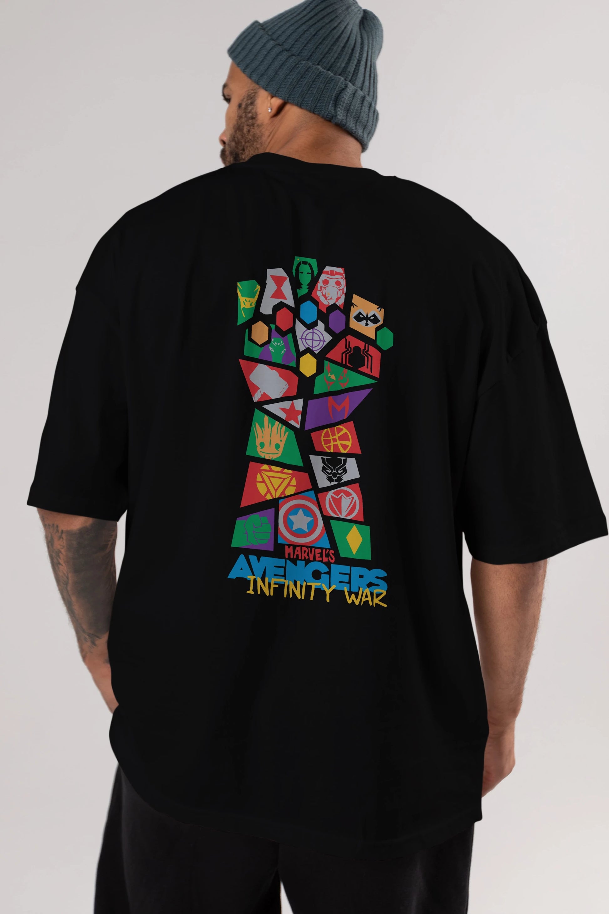The Avengers Arka Baskılı Oversize t-shirt Erkek Kadın Unisex %100 Pamuk Bisiklet Yaka tişort