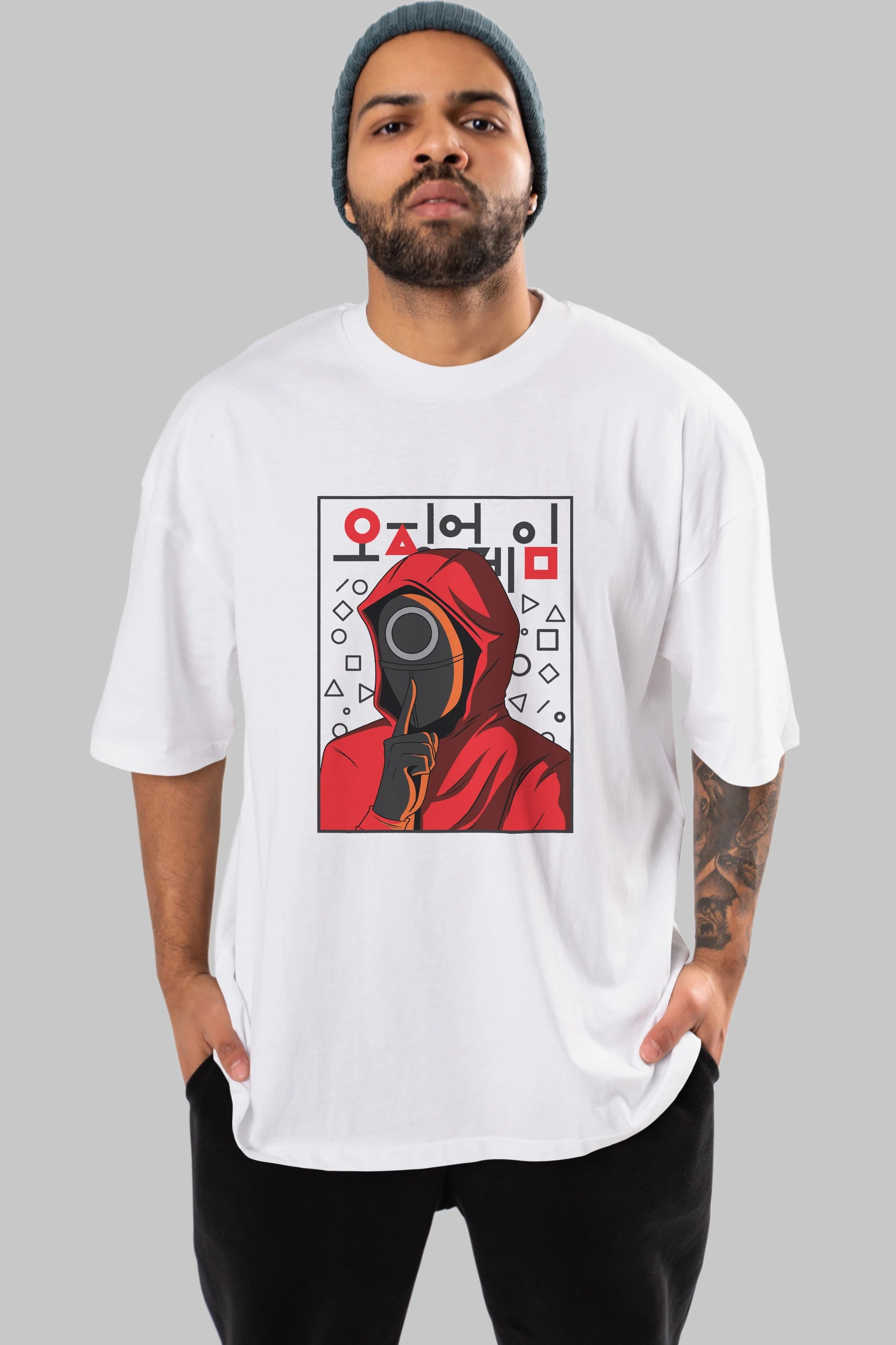 Squid Game (5) Ön Baskılı Oversize t-shirt Erkek Kadın Unisex %100 Pamuk Bisiklet Yaka tişort