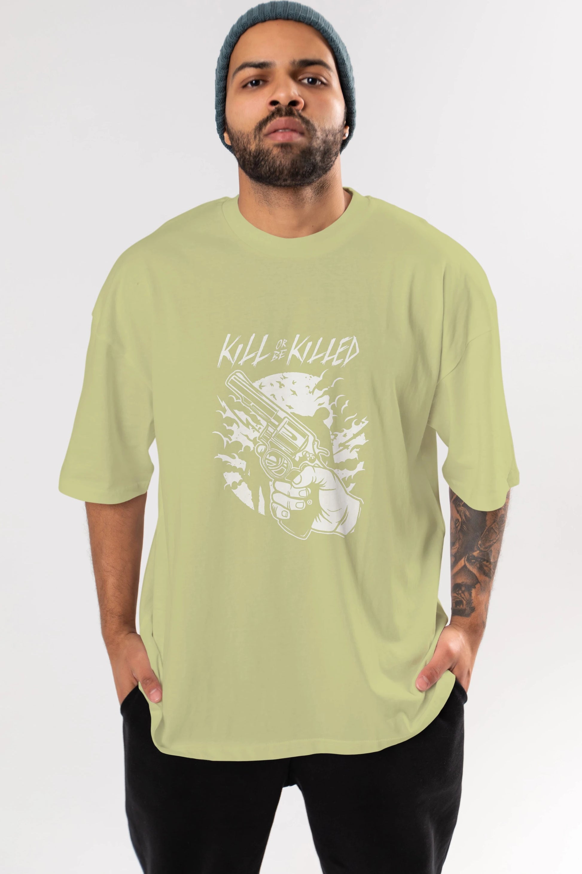 Zombie Shooter Ön Baskılı Oversize t-shirt Erkek Kadın Unisex %100 Pamuk tişort
