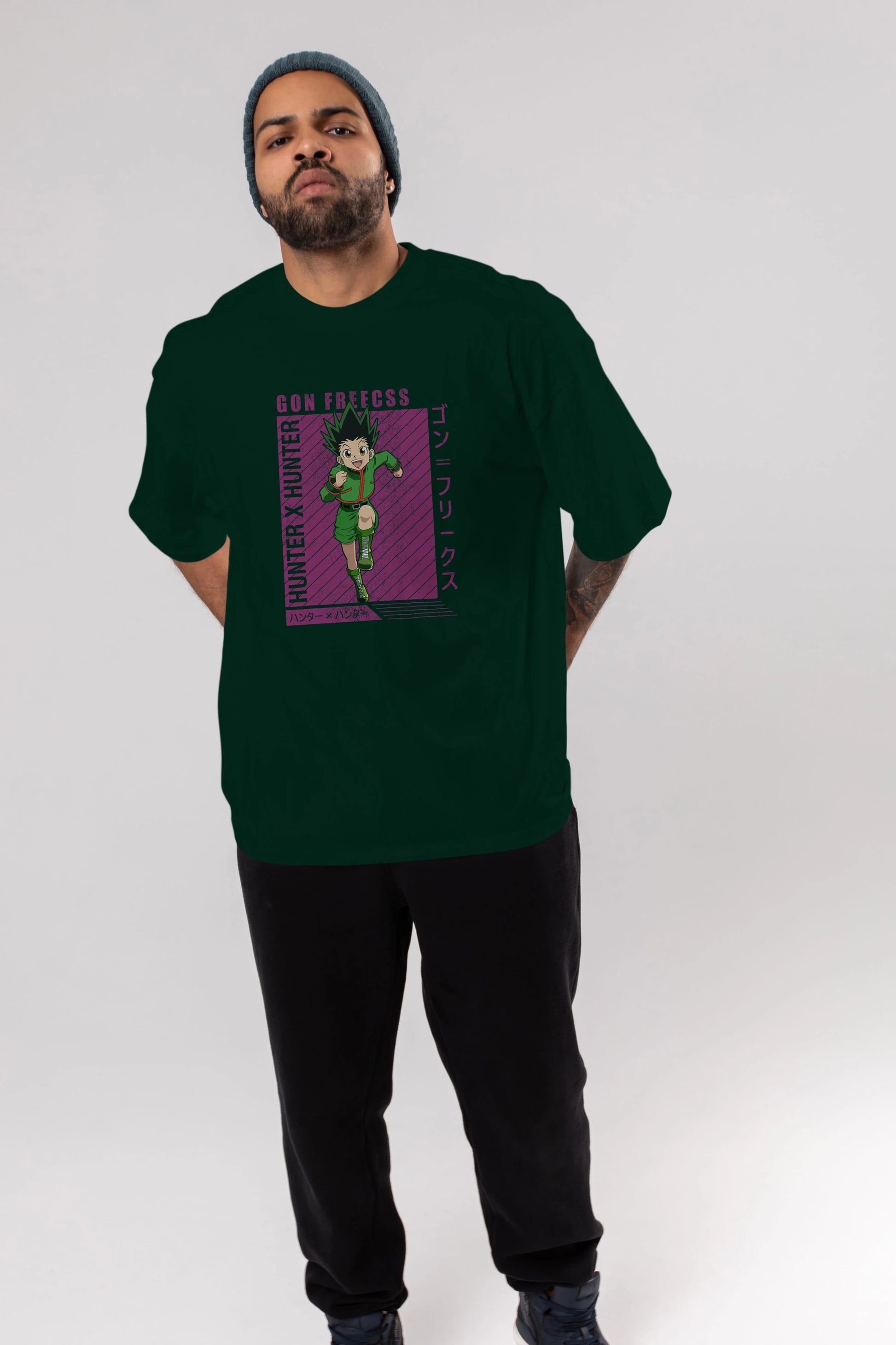 Gon Freecss HUNTER X HUNTER 3 Anime Ön Baskılı Oversize t-shirt %100 pamuk Erkek Kadın Unisex