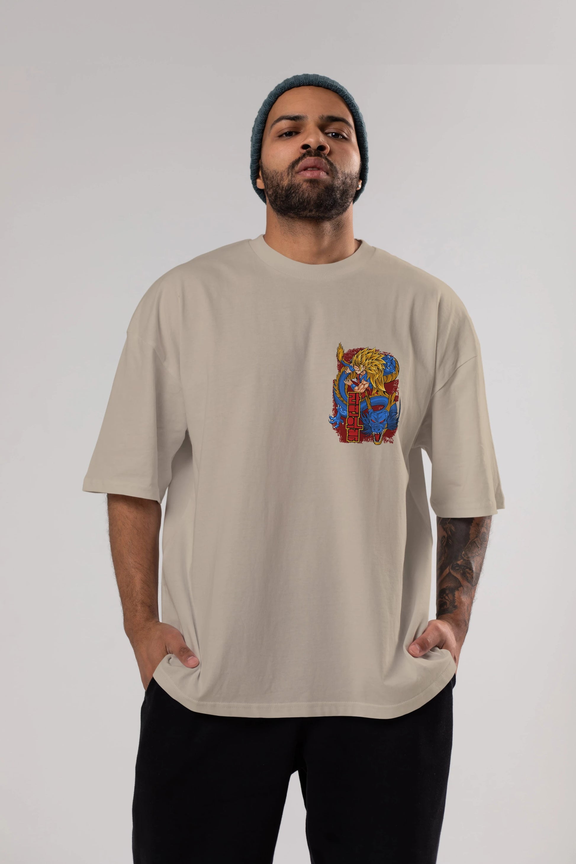 DRAGON BALL Z Ön Sol Baskılı Oversize t-shirt Erkek Kadın Unisex %100 Pamuk Bisiklet Yaka tişort