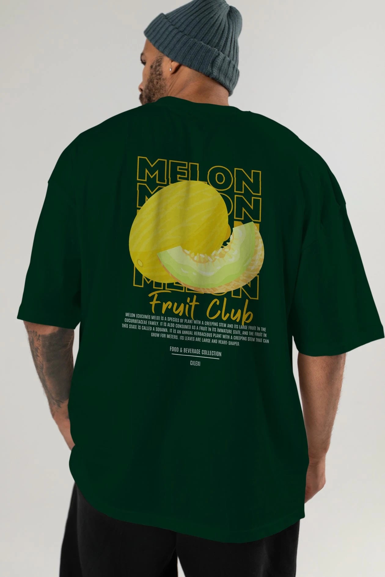 Melon Arka Baskılı Oversize t-shirt Erkek Kadın Pamuk Bisiklet Yaka tişort