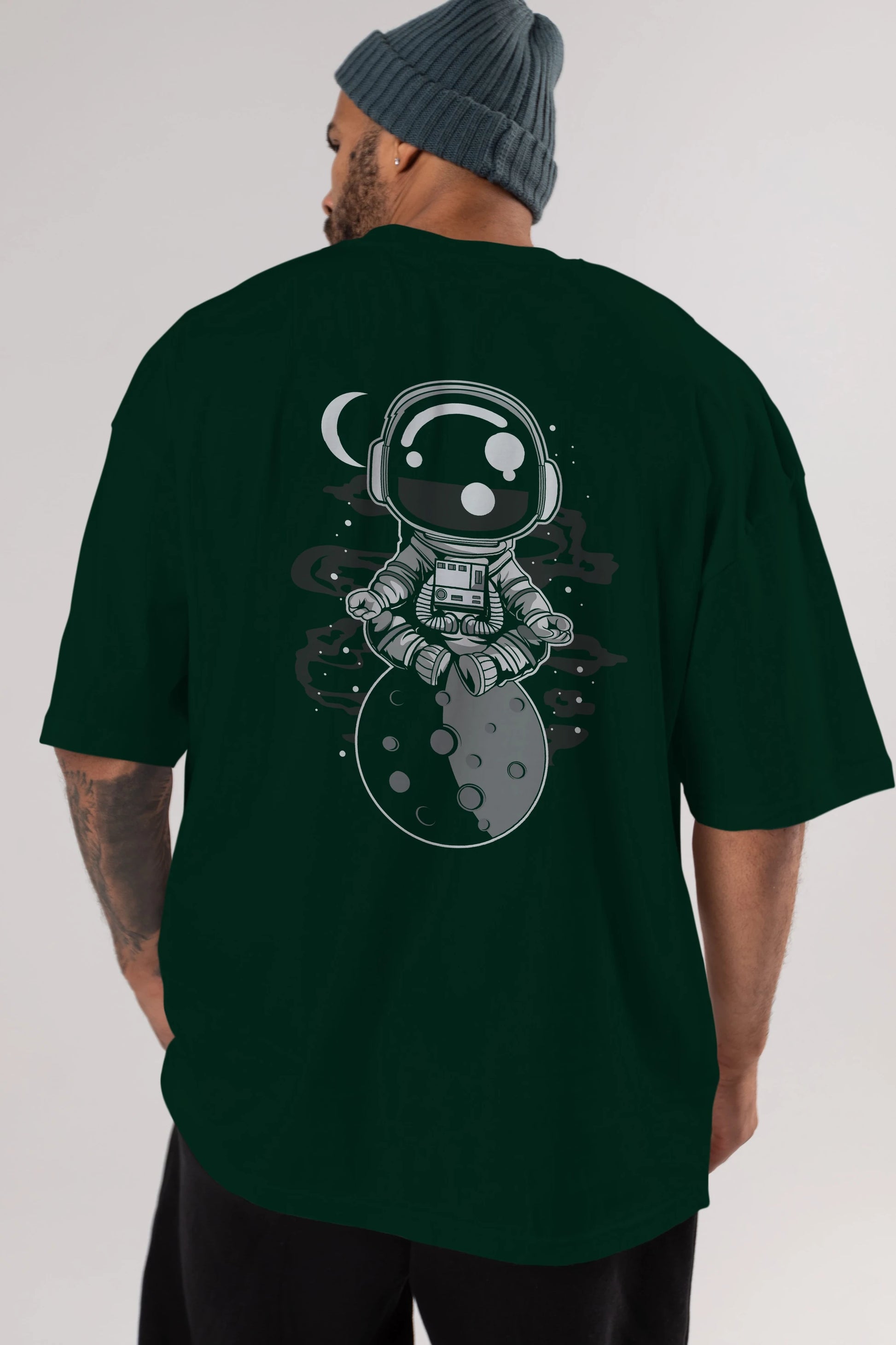 Astronaut Yoga Arka Baskılı Oversize t-shirt Erkek Kadın Unisex