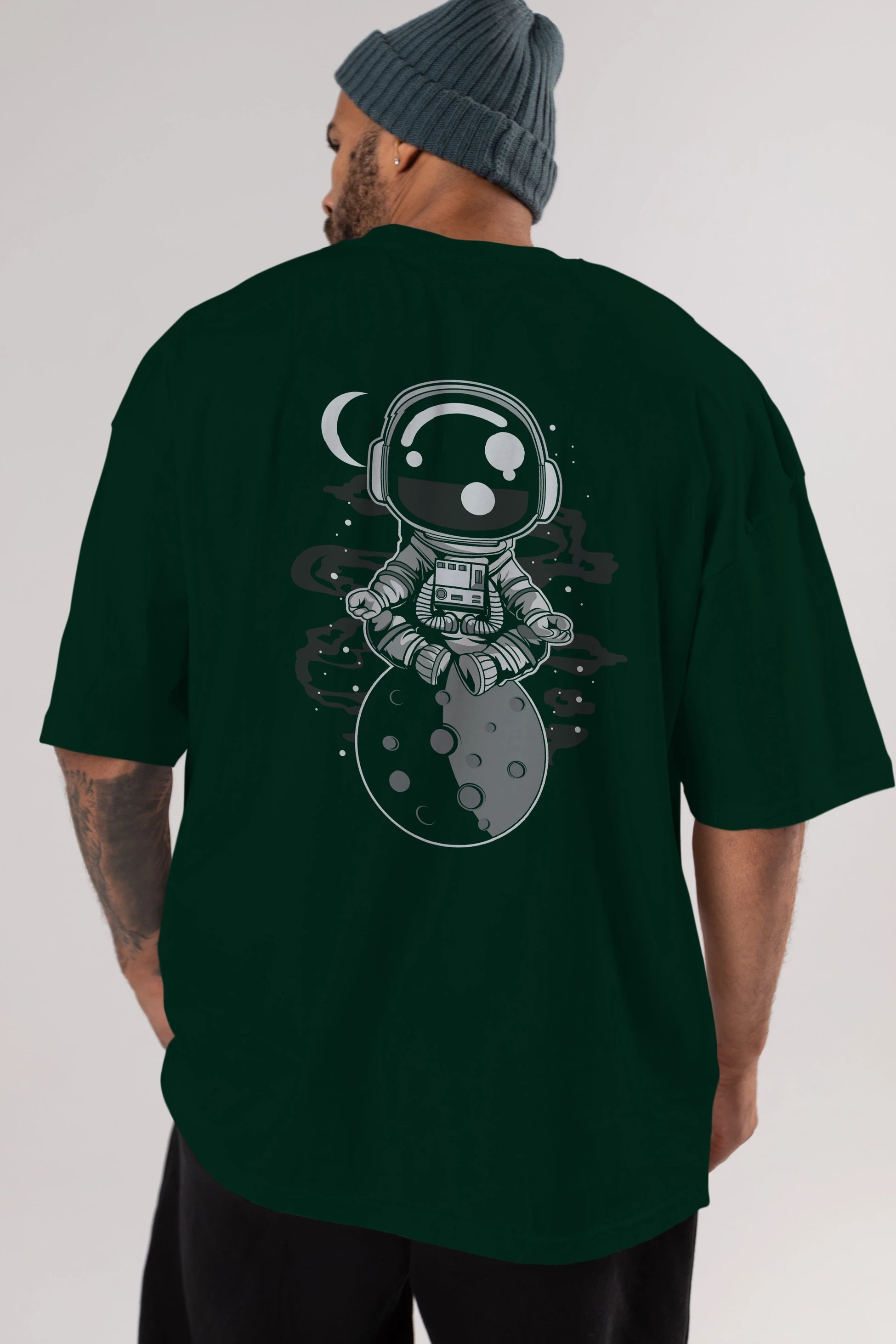 Astronaut Yoga Arka Baskılı Oversize t-shirt Erkek Kadın Unisex