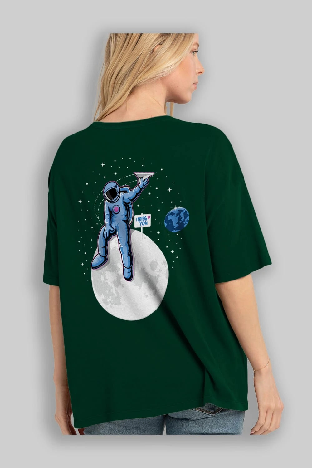Astro Missing Earth Arka Baskılı Oversize t-shirt Erkek Kadın Unisex