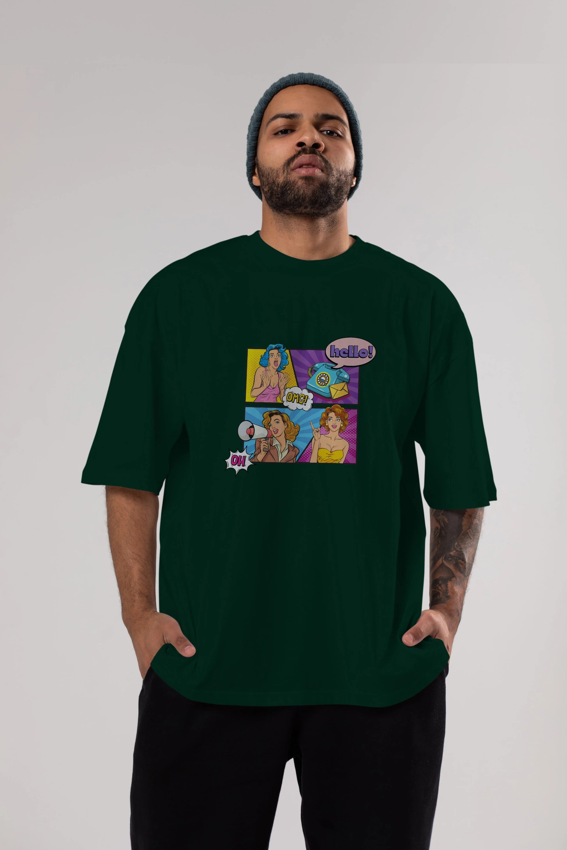 Hello OMG Ön Baskılı Oversize t-shirt Erkek Kadın Unisex
