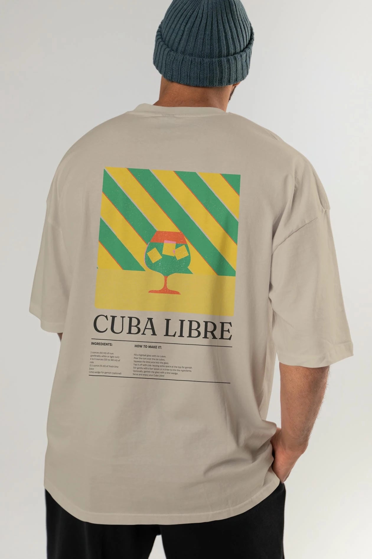 Cuba Libre Kokteyl Serisi Arka Baskılı Oversize t-shirt Erkek Kadın %100 Pamuk Bisiklet Yaka tişort