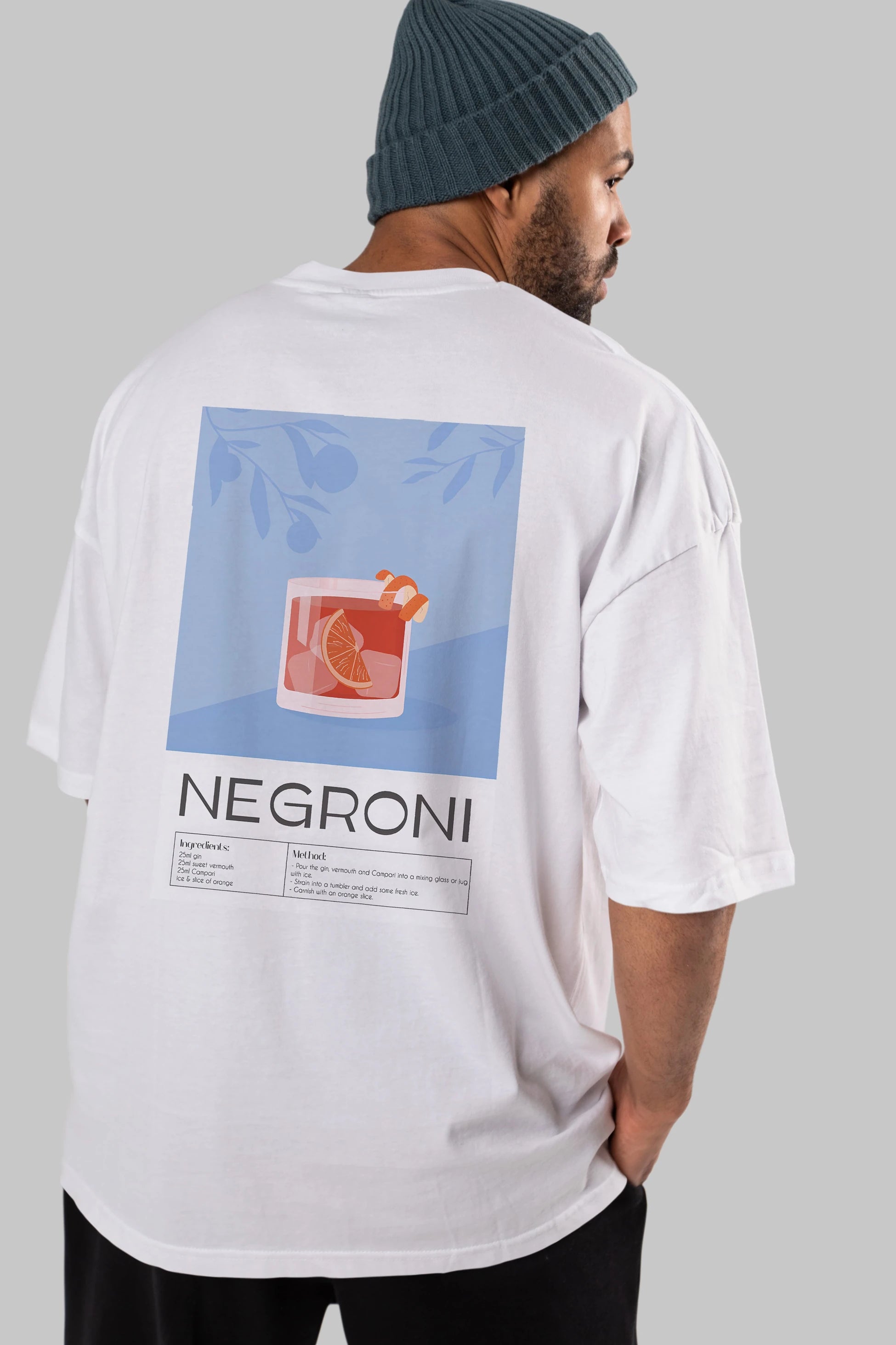 Negroni Arka Baskılı Oversize t-shirt Erkek Kadın Unisex %100 Pamuk Bisiklet Yaka tişort