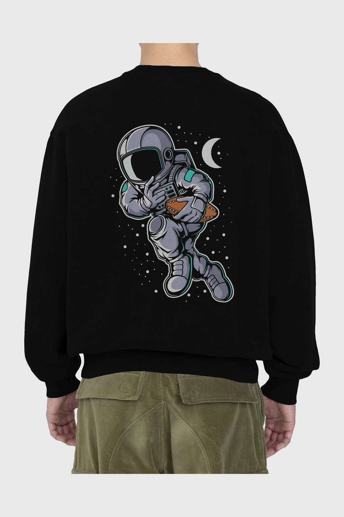 Astronaut Rugby Arka Baskılı Oversize Sweatshirt Erkek Kadın Unisex