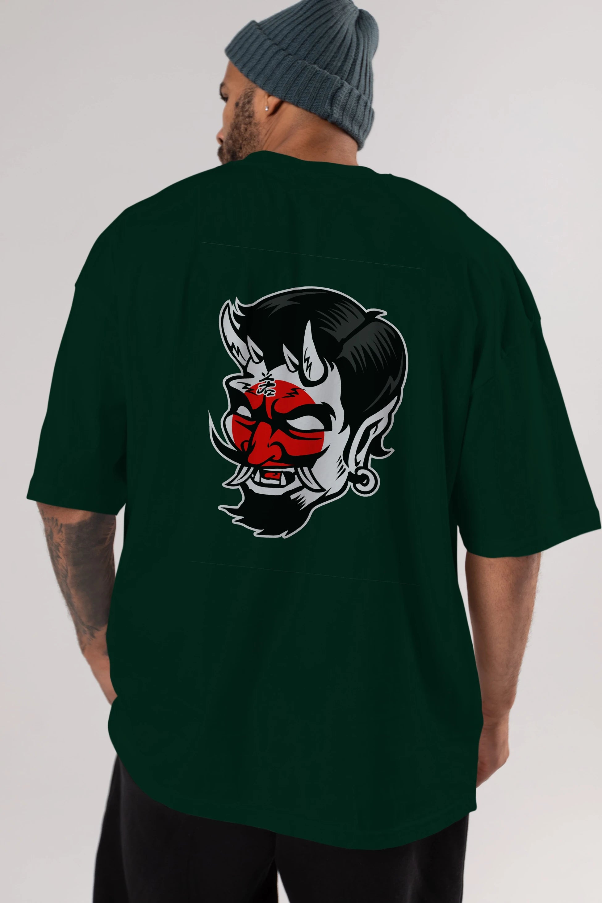 Japanese Devil Arka Baskılı Oversize t-shirt Erkek Kadın Unisex %100 Pamuk tişort