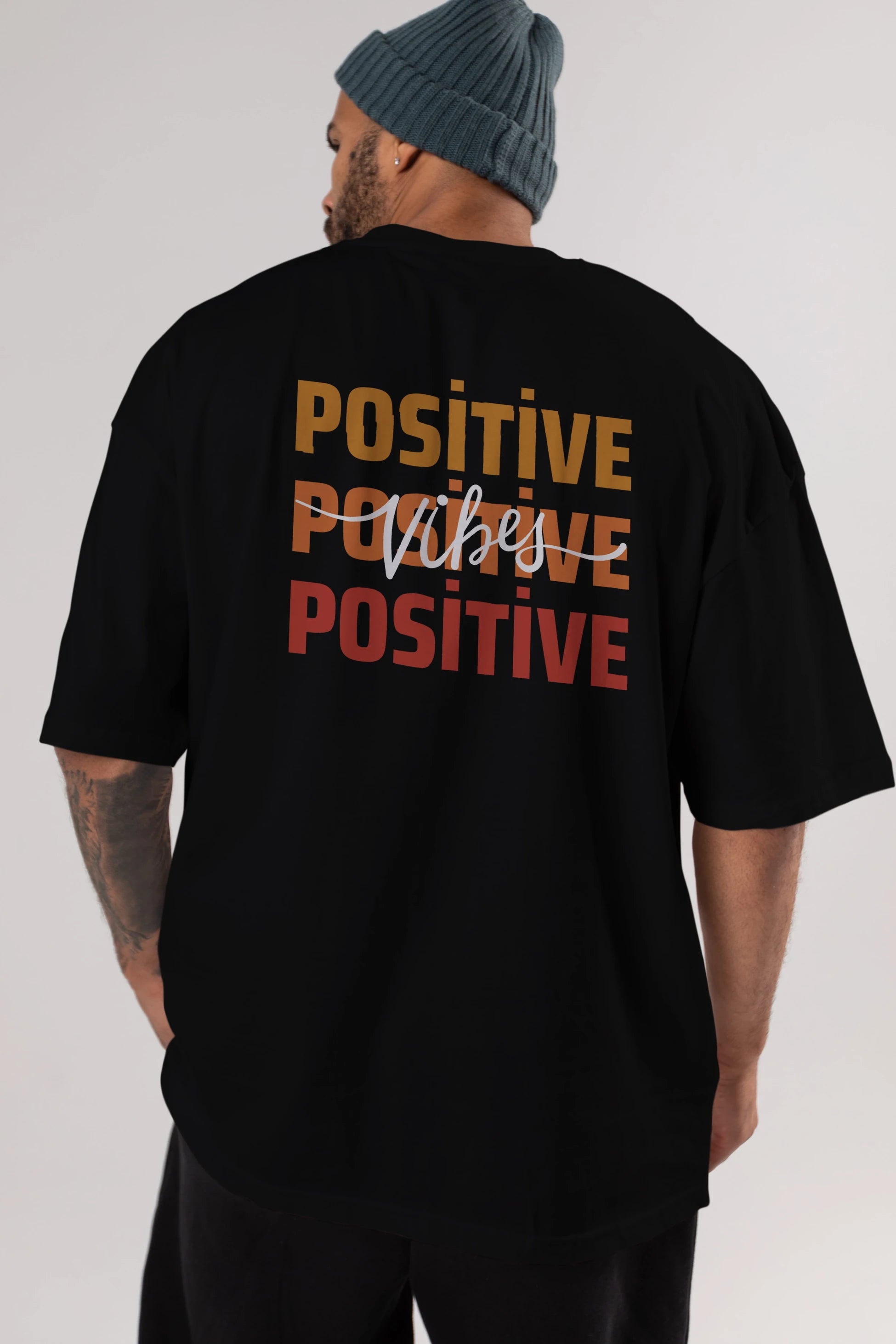 Positive Vibes 2 Arka Baskılı Oversize t-shirt Erkek Kadın Unisex