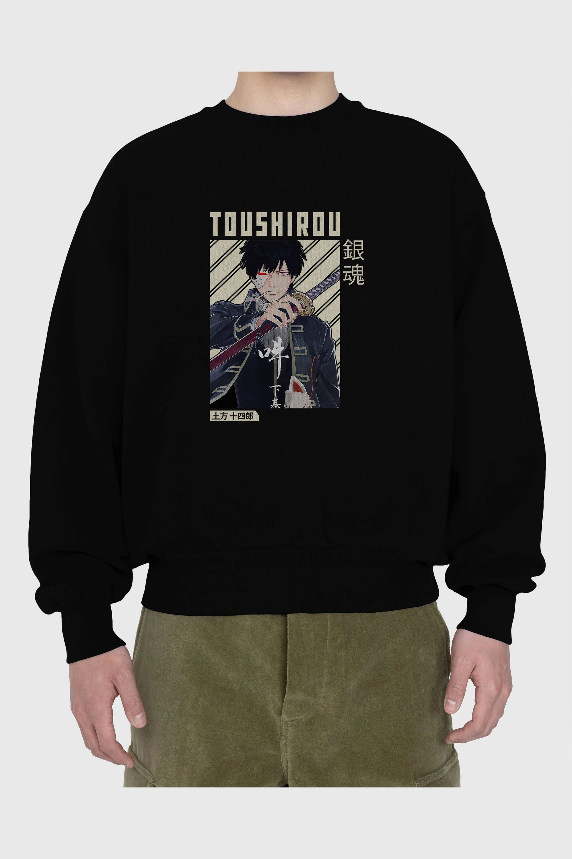Toushirou Hijikata Anime Ön Baskılı Oversize Sweatshirt Erkek Kadın Unisex