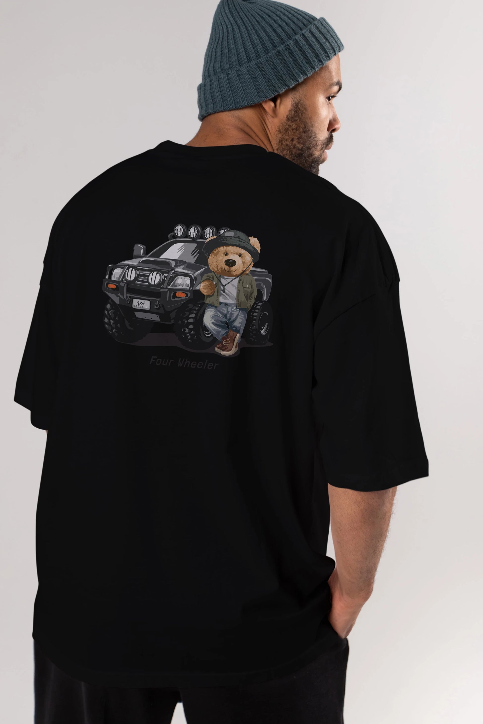 Teddy Bear Off Road Arka Baskılı Oversize t-shirt Erkek Kadın Unisex %100 Pamuk