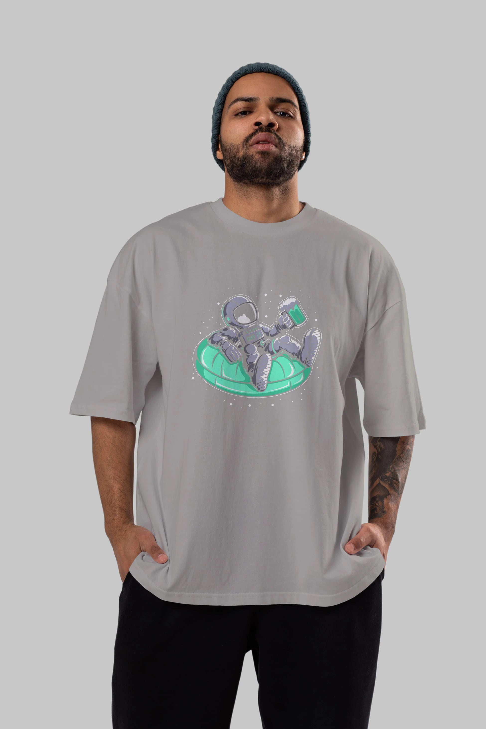 Astronaut Pool Float Ön Baskılı Oversize t-shirt Erkek Kadın Unisex