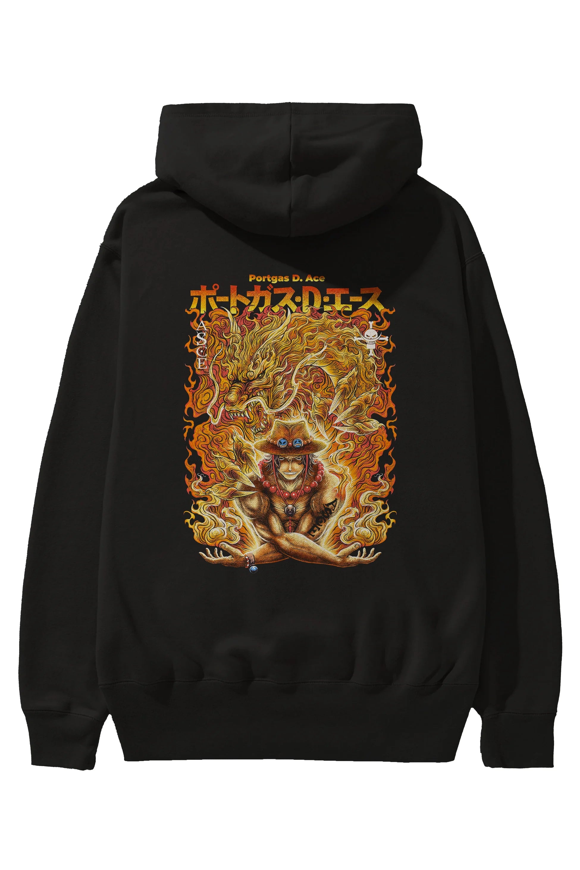PORTGAS D. ACE Anime Arka Baskılı Hoodie Oversize Kapüşonlu Sweatshirt Erkek Kadın Unisex