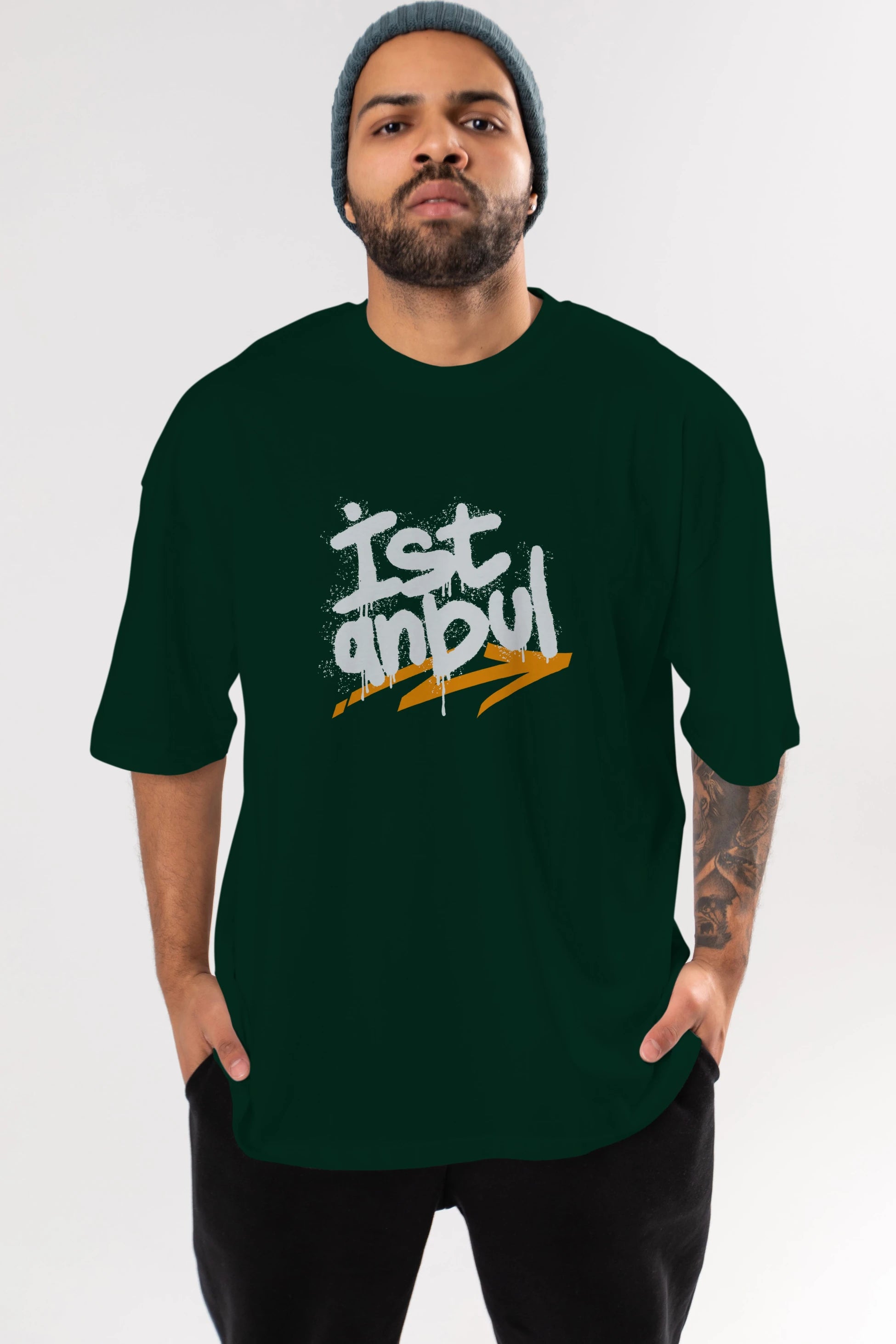 istanbul Yazılı Ön Baskılı Oversize t-shirt Erkek Kadın Unisex