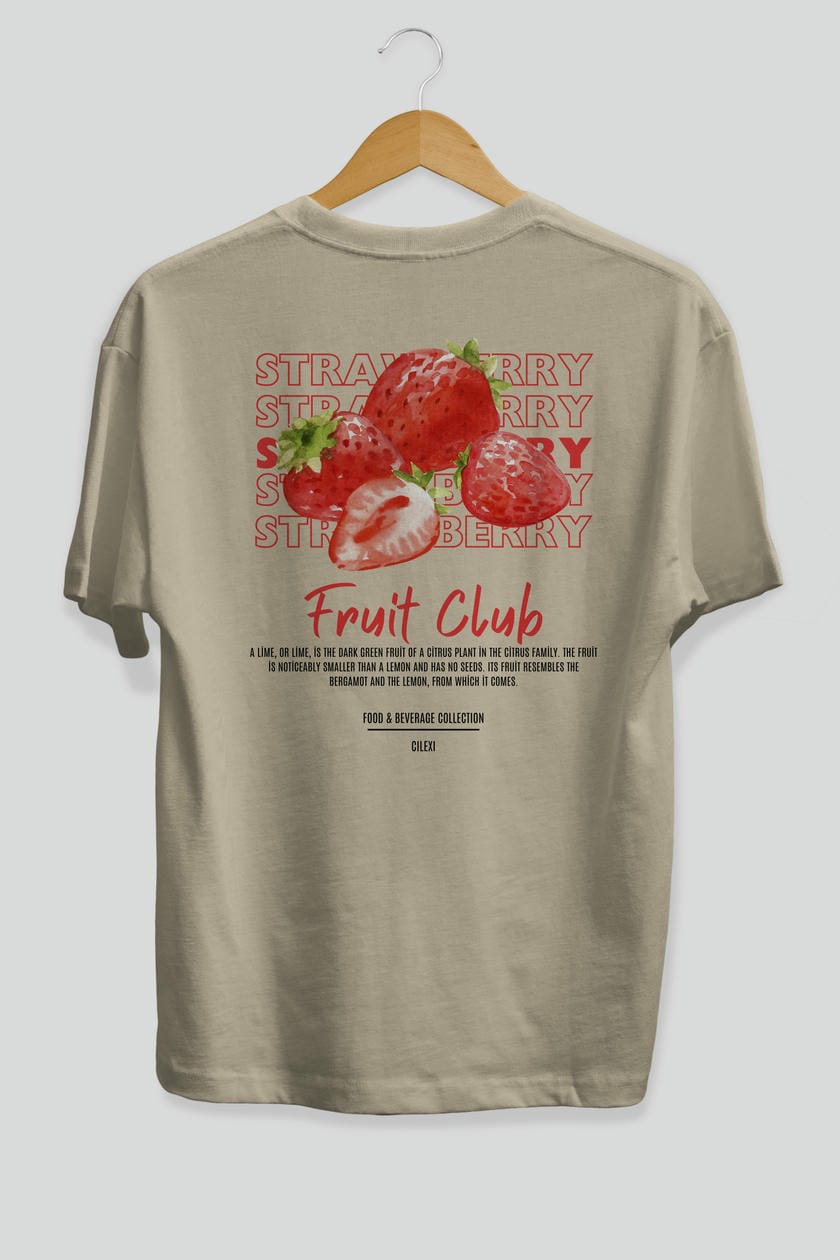 Strawberry Arka Baskılı Oversize t-shirt Erkek Kadın Pamuk Bisiklet Yaka tişort