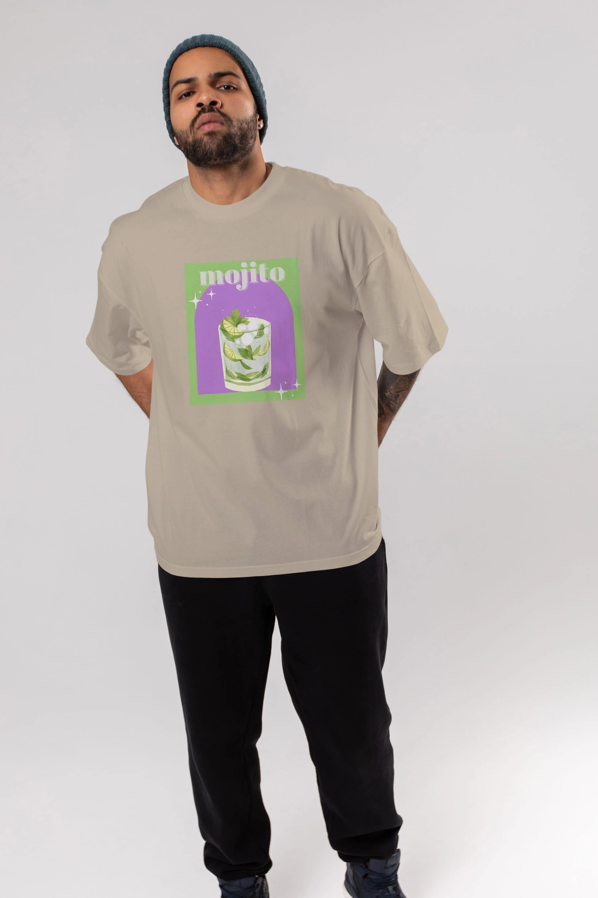 Mojito 3 Ön Baskılı Oversize t-shirt Erkek Kadın Unisex %100 Pamuk Bisiklet Yaka tişort