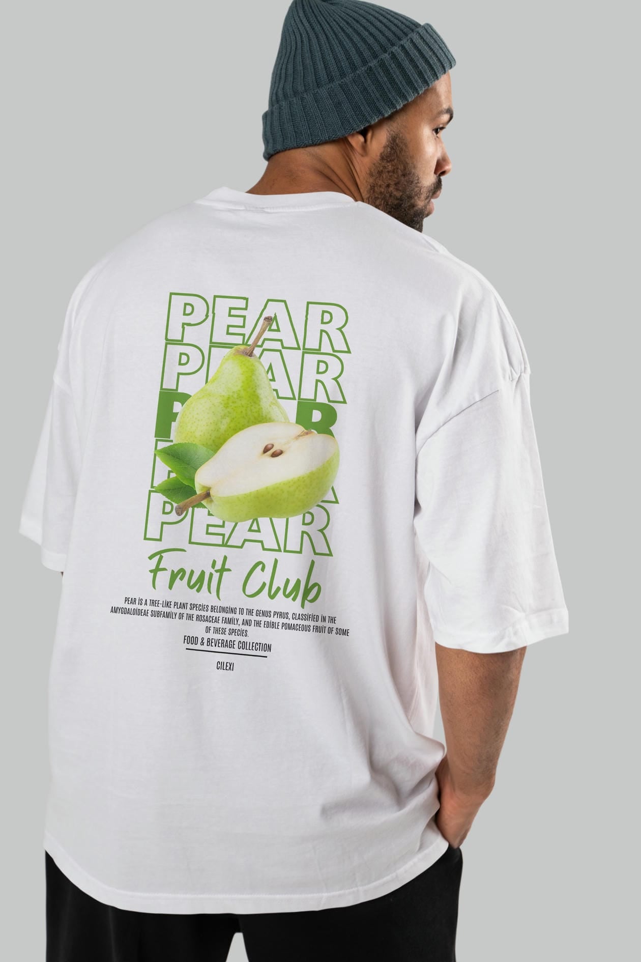 Pear Arka Baskılı Oversize t-shirt Erkek Kadın Pamuk Bisiklet Yaka tişort