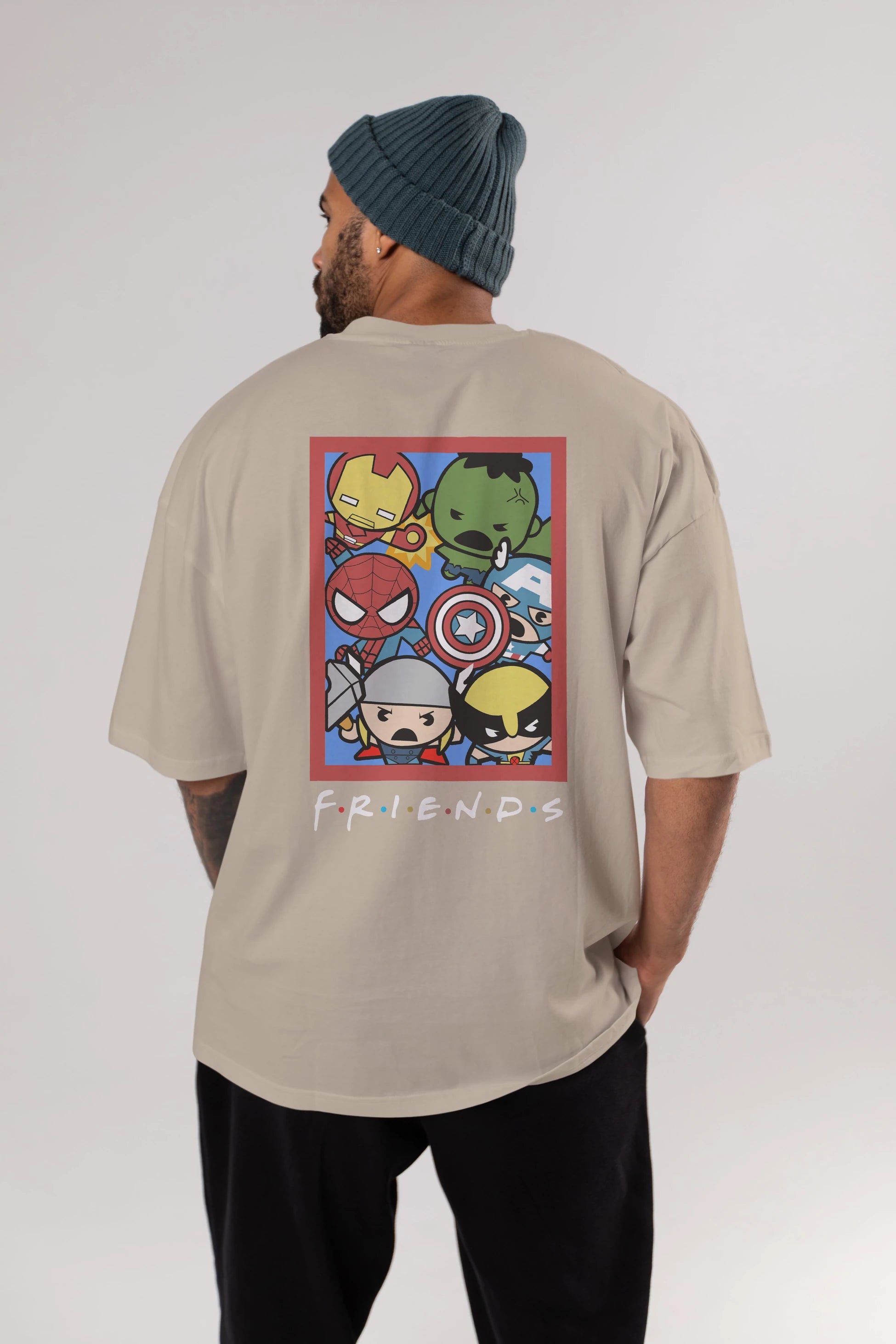 Friends Avenger Arka Baskılı Oversize t-shirt Erkek Kadın Unisex %100 Pamuk Bisiklet Yaka tişort