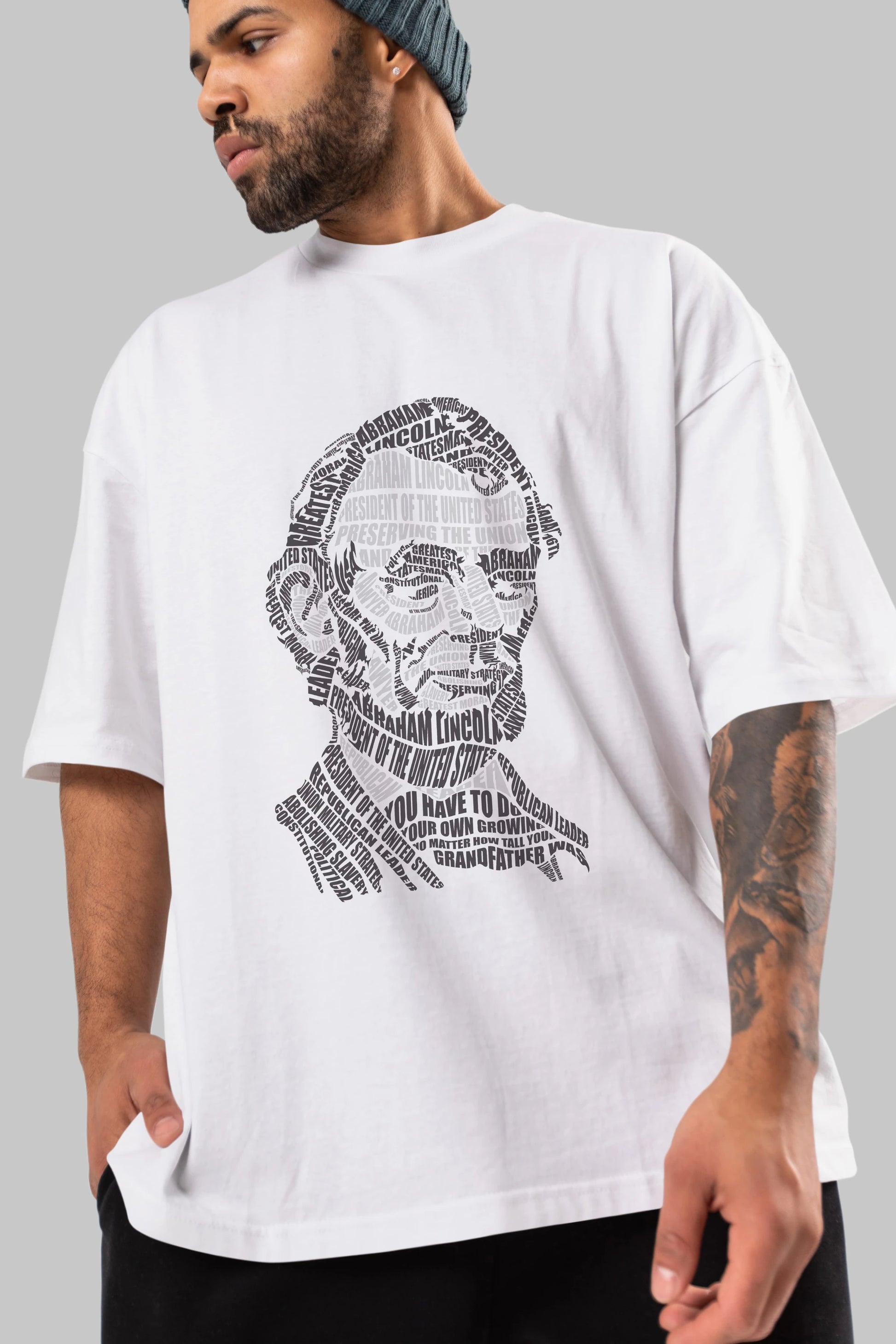 Abraham Lincoln Calligram Ön Baskılı Oversize t-shirt %100 pamuk Erkek Kadın Unisex