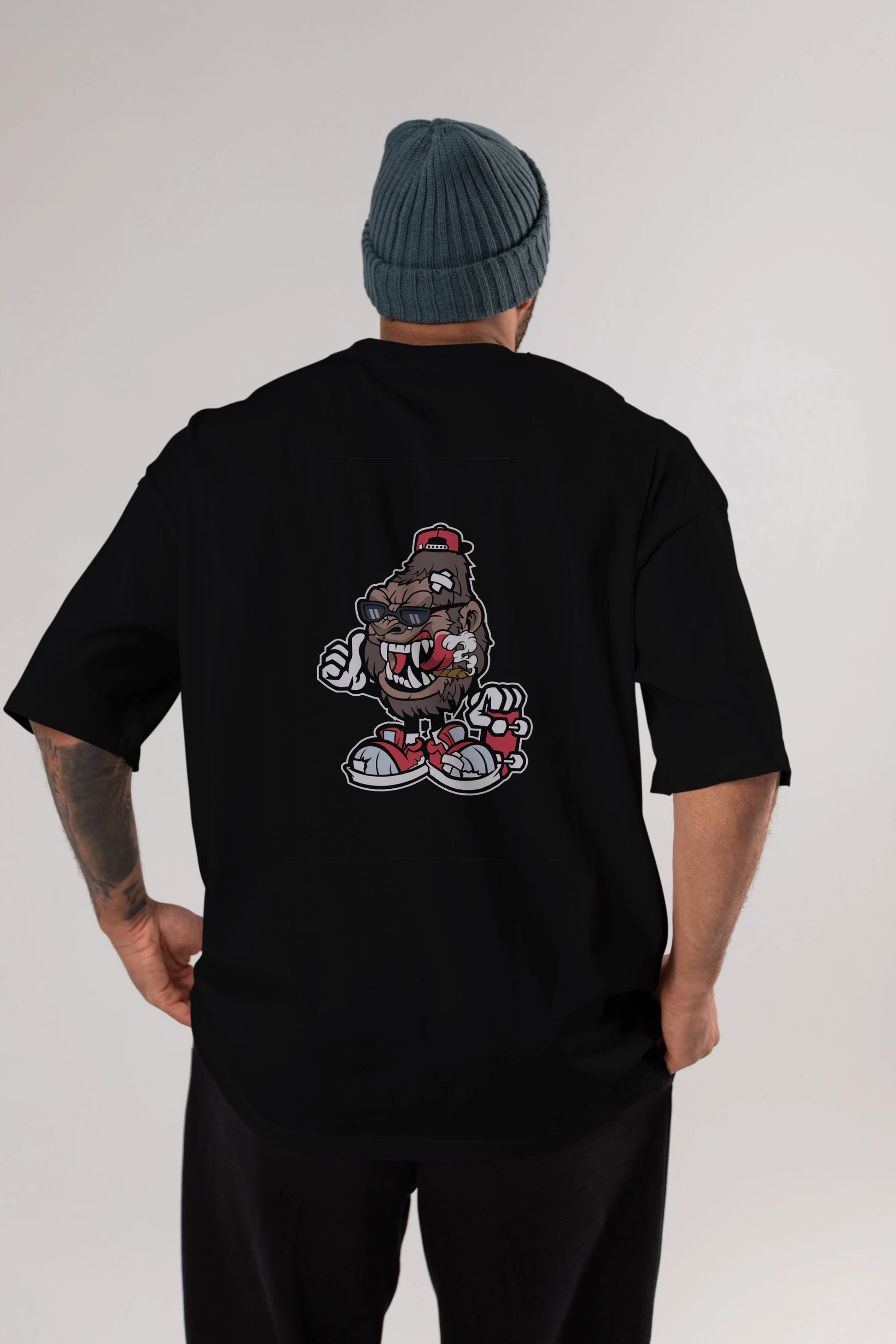 Gorilla Skater Arka Baskılı Oversize t-shirt Erkek Kadın Unisex %100 Pamuk tişort