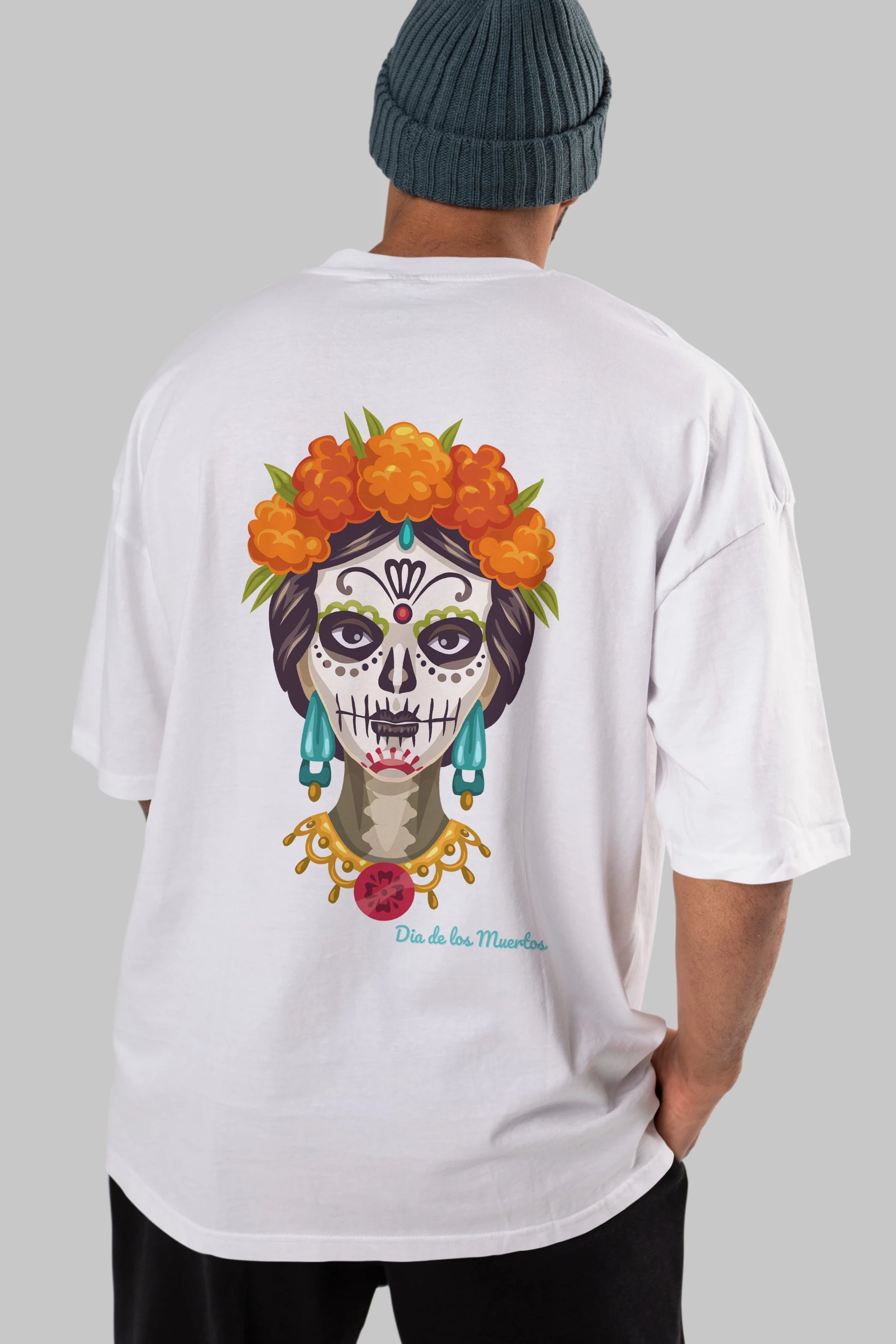 Dia de los Muertos 2 Arka Baskılı Oversize t-shirt Erkek Kadın Unisex