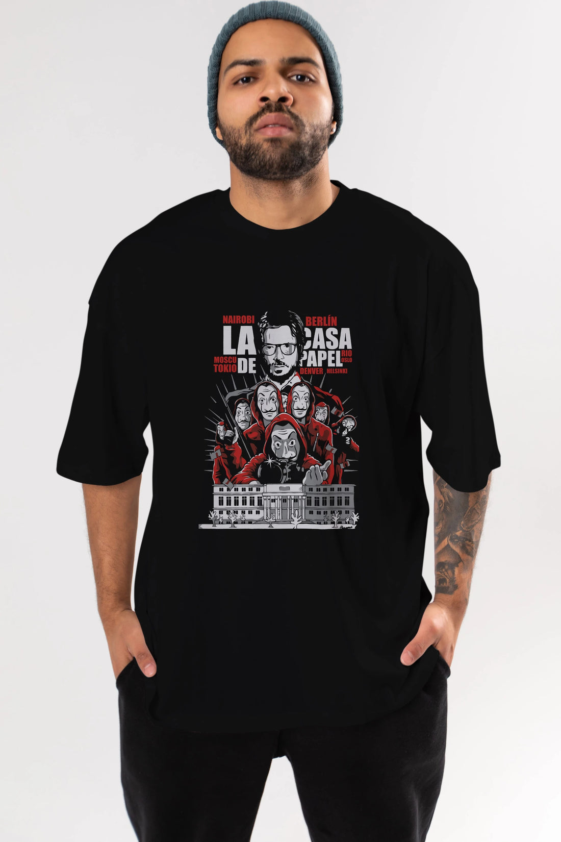 La Casa De Papel (2) Ön Baskılı Oversize t-shirt Erkek Kadın Unisex %100 Pamuk Bisiklet Yaka tişort