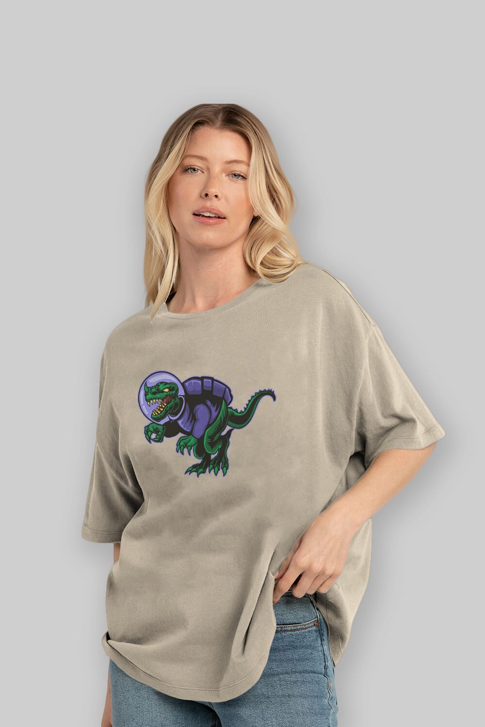 Space Dino Ön Baskılı Oversize t-shirt Erkek Kadın Unisex