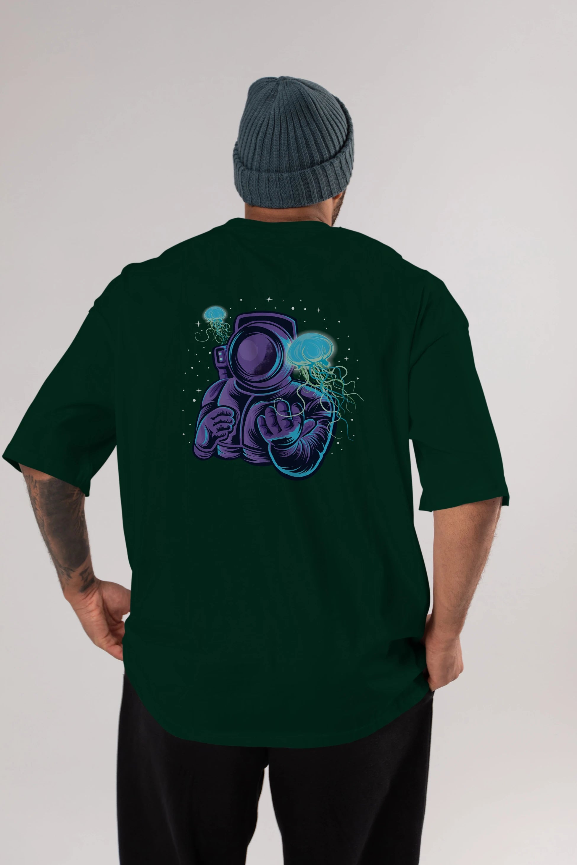 Astronaut and Jellyfish Arka Baskılı Oversize t-shirt Erkek Kadın Unisex