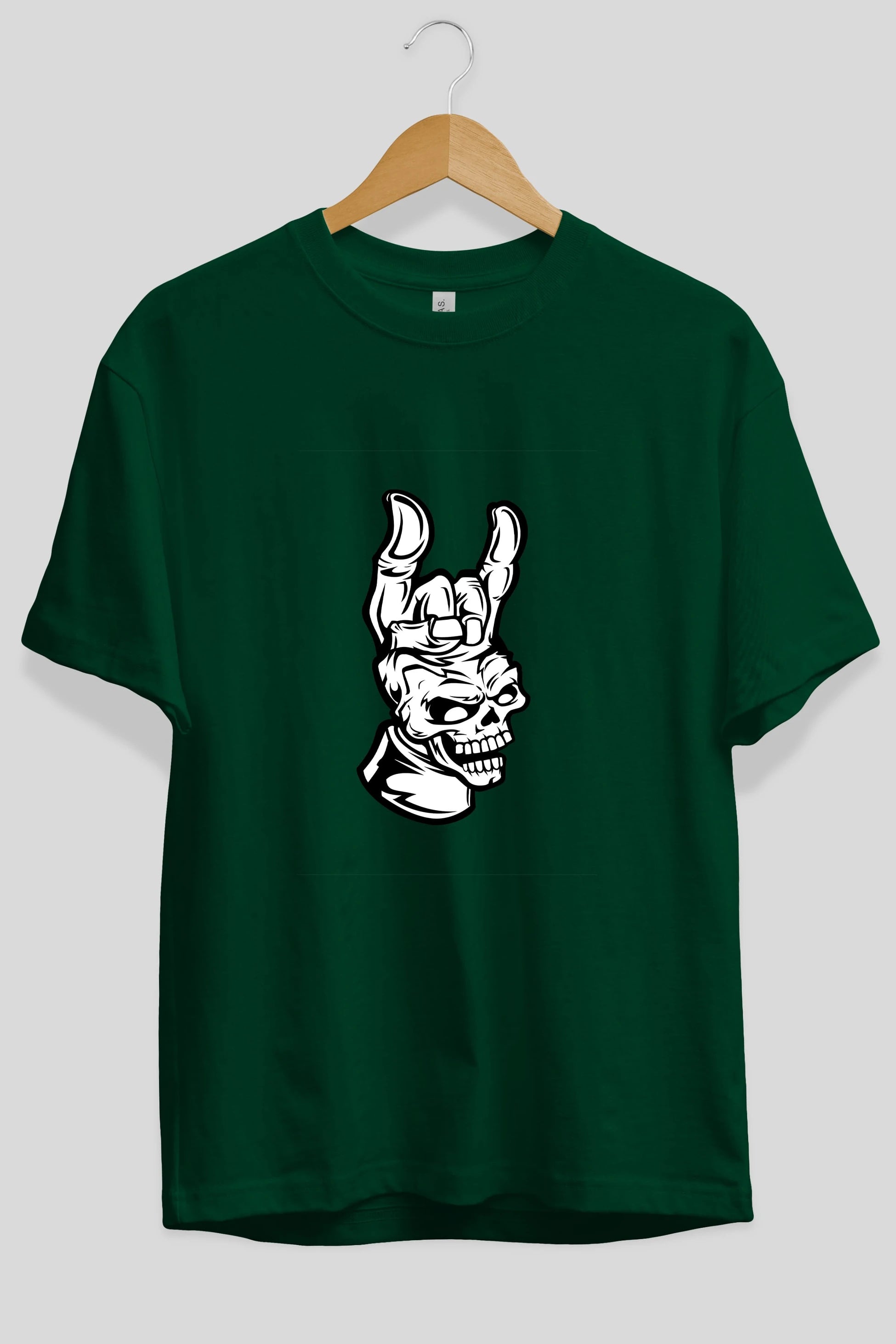 Hand Metal Skull Ön Baskılı Oversize t-shirt Erkek Kadın Unisex %100 Pamuk tişort