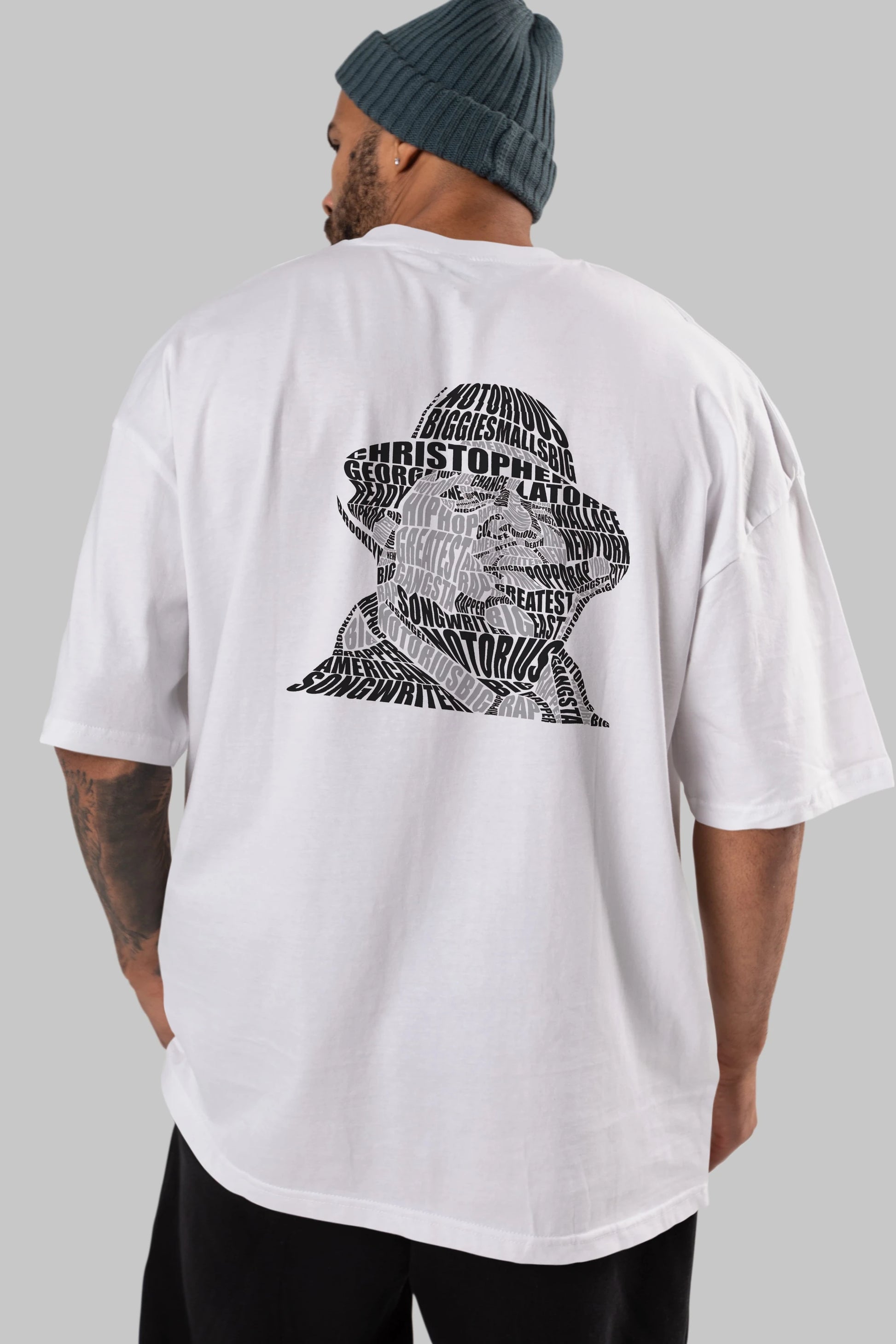 Notorious Big Calligram Arka Baskılı Oversize t-shirt %100 pamuk Erkek Kadın Unisex