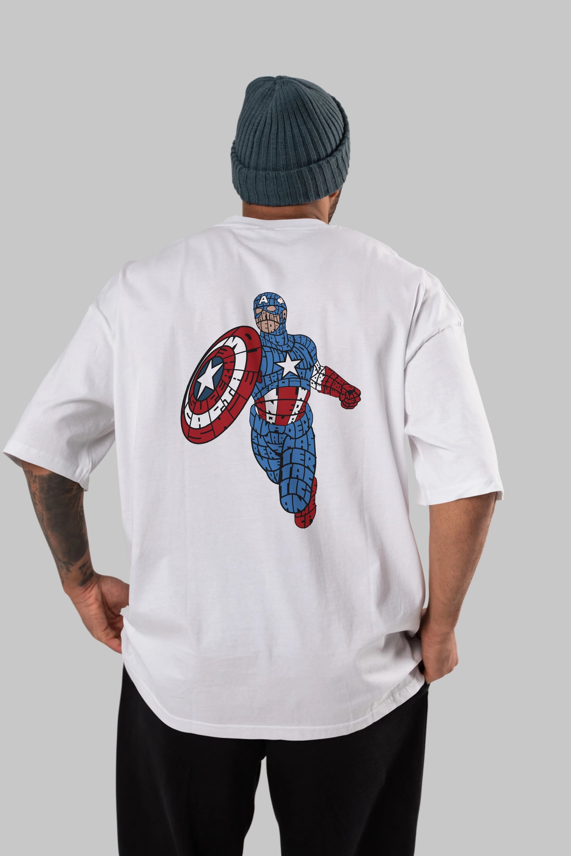 Star and Stripes Hero Arka Baskılı Oversize t-shirt %100 pamuk Erkek Kadın Unisex