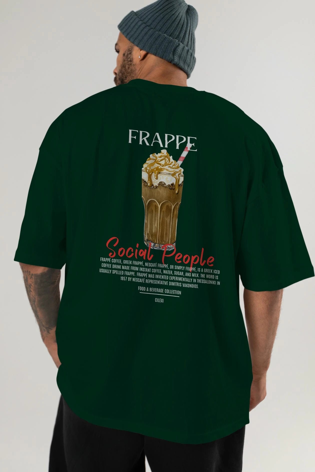 Frappe Kokteyl Serisi Baskılı Oversize t-shirt Erkek Kadın Unisex %100 Pamuk Bisiklet Yaka tişort