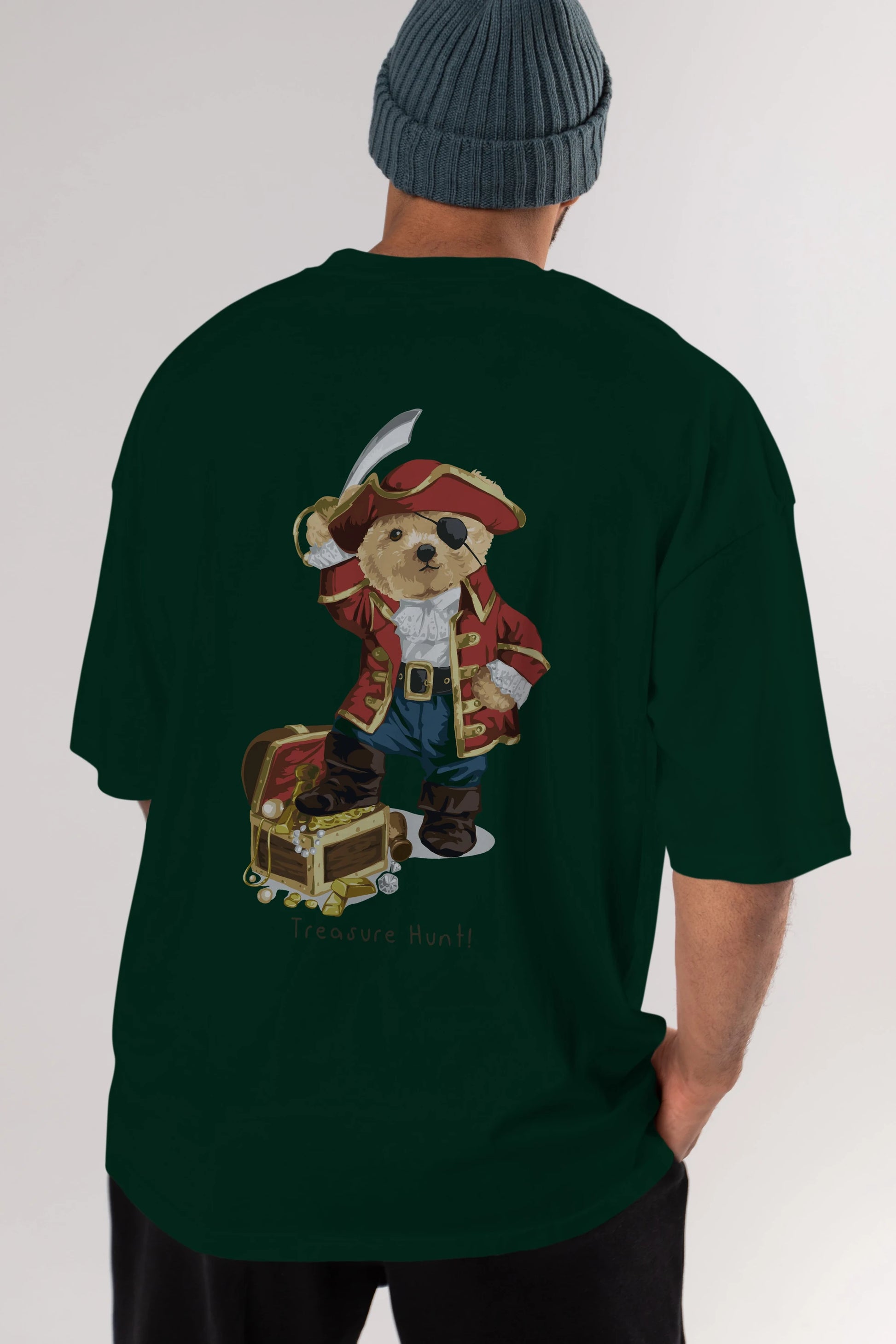 Teddy Bear Treasure Hunt Arka Baskılı Oversize t-shirt Erkek Kadın Unisex %100 Pamuk