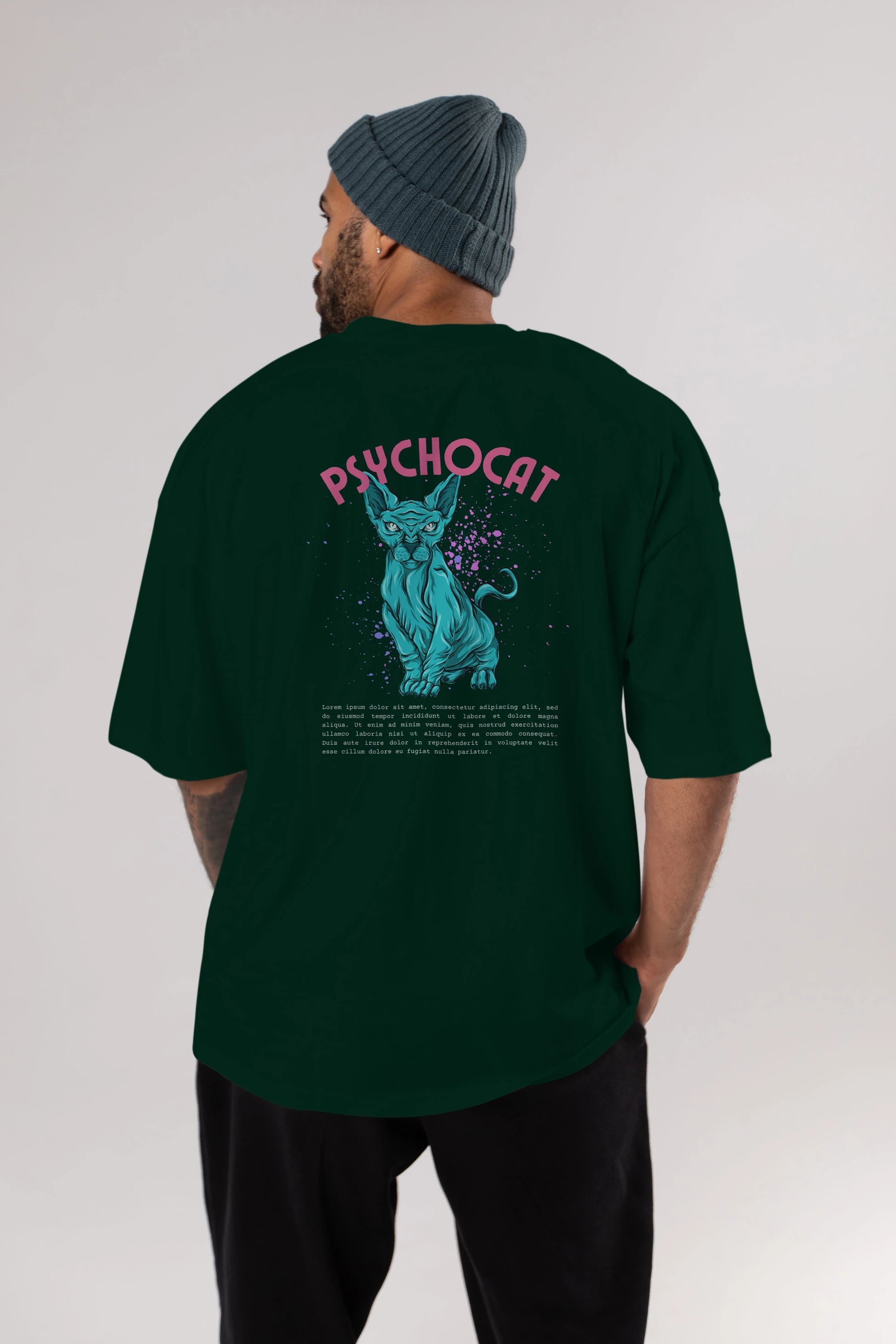 Psychocat Arka Baskılı Oversize t-shirt Erkek Kadın Unisex