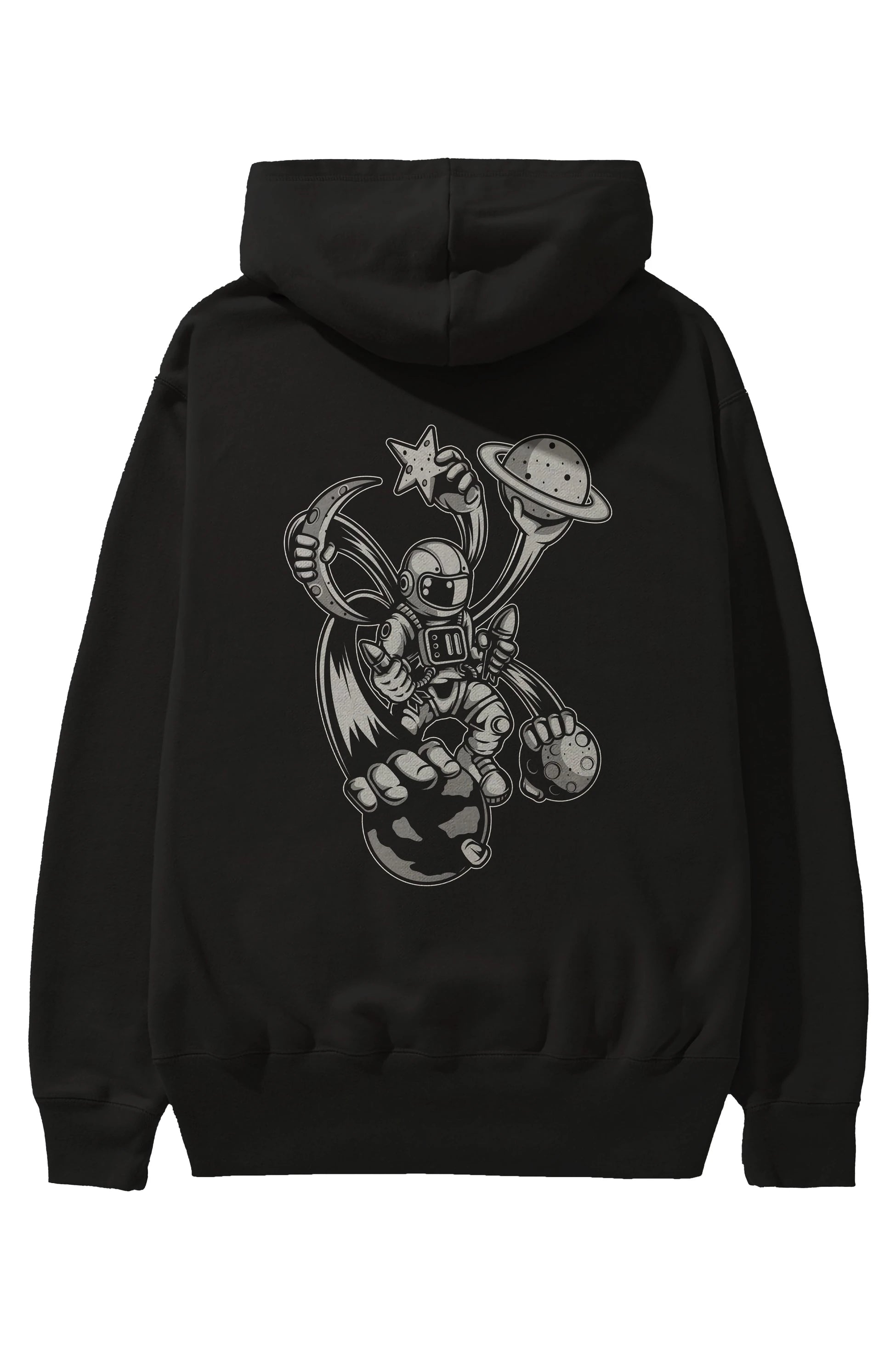 Astronaut Multiple Hands Arka Baskılı Hoodie Oversize Kapüşonlu Sweatshirt Erkek Kadın Unisex