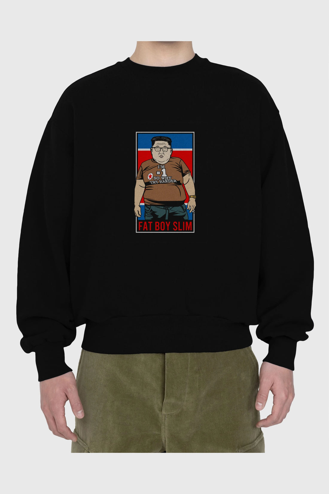 Fat Boy Slim Kim Jong Un Ön Baskılı Oversize Sweatshirt Erkek Kadın Unisex