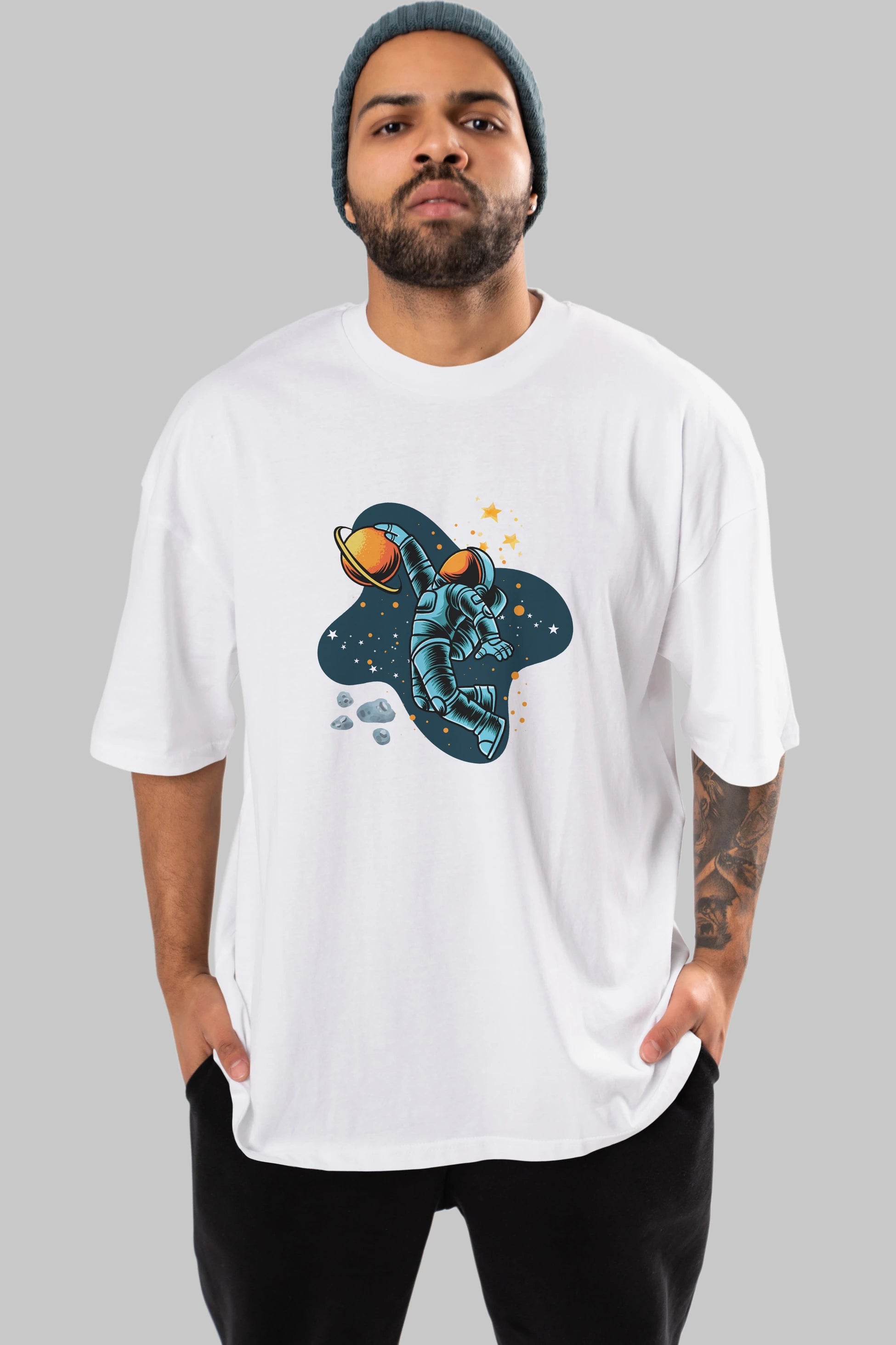 Astronot Basketbol Ön Baskılı Oversize t-shirt Erkek Kadın Unisex