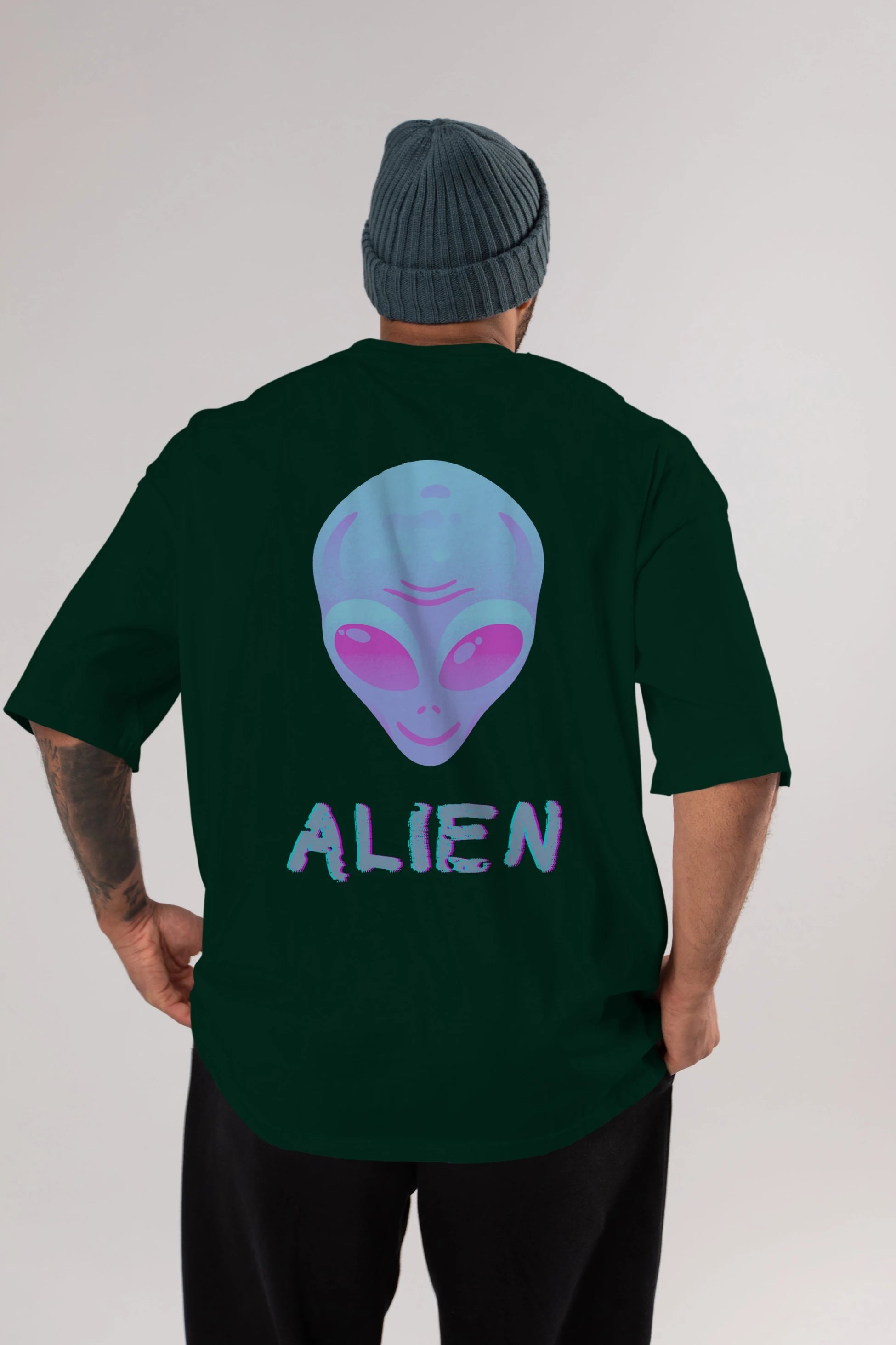 Alien Arka Baskılı Oversize t-shirt Erkek Kadın Unisex