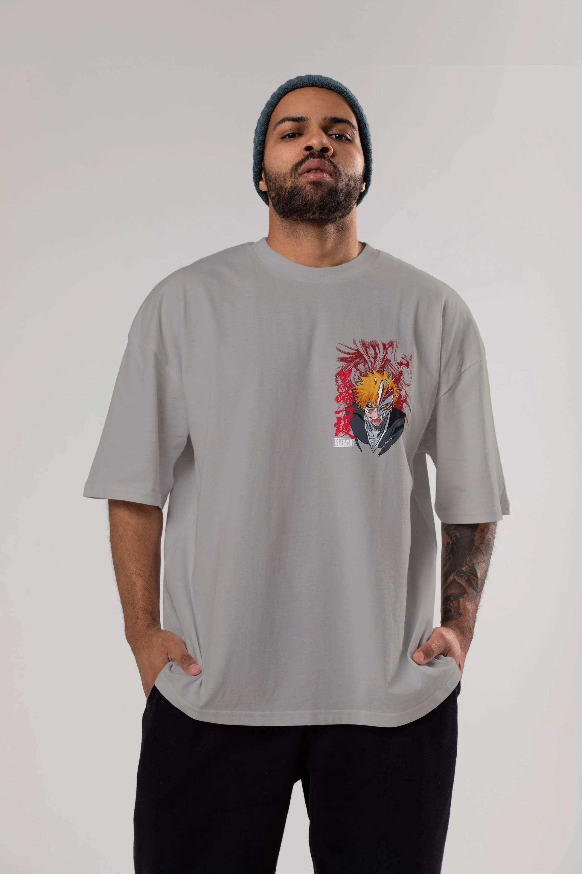 ICHIGO KUROSAKI VIZARD Ön Sol Baskılı Oversize t-shirt Erkek Kadın Unisex %100 Pamuk Bisiklet Yaka tişort