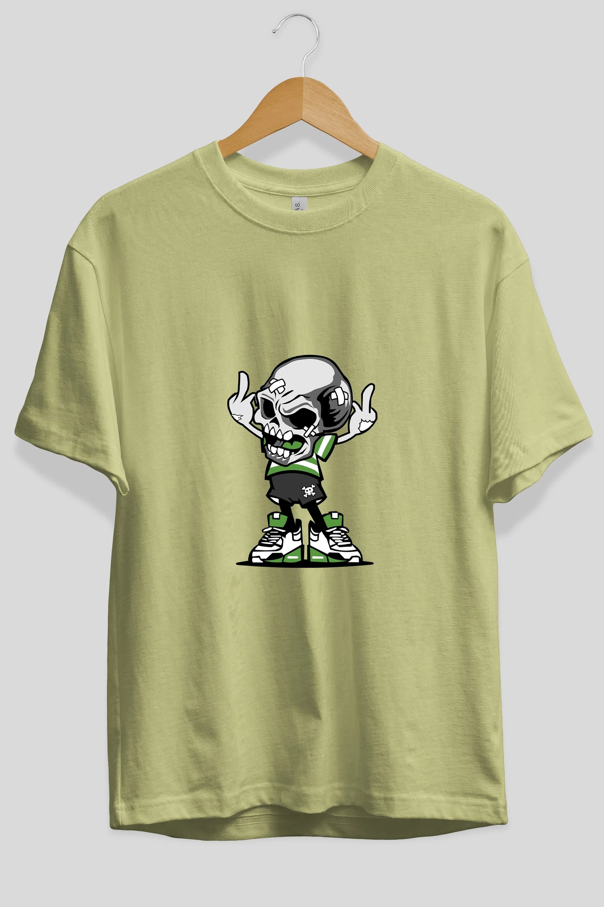 Skull F Hand Ön Baskılı Oversize t-shirt Erkek Kadın Unisex %100 Pamuk tişort