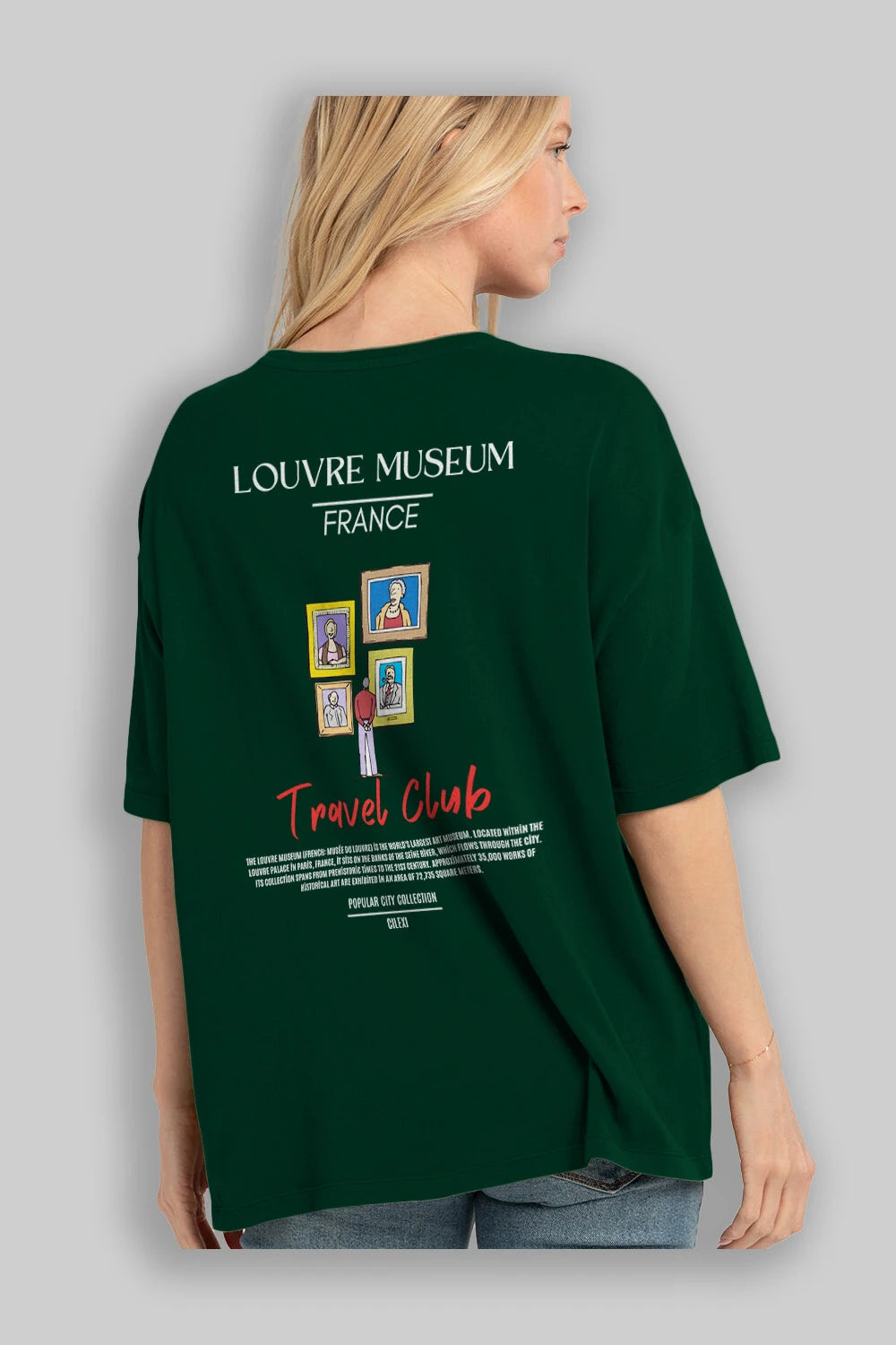 Louvre Museum France Arka Baskılı Oversize t-shirt Erkek Kadın Pamuk Bisiklet Yaka tişort