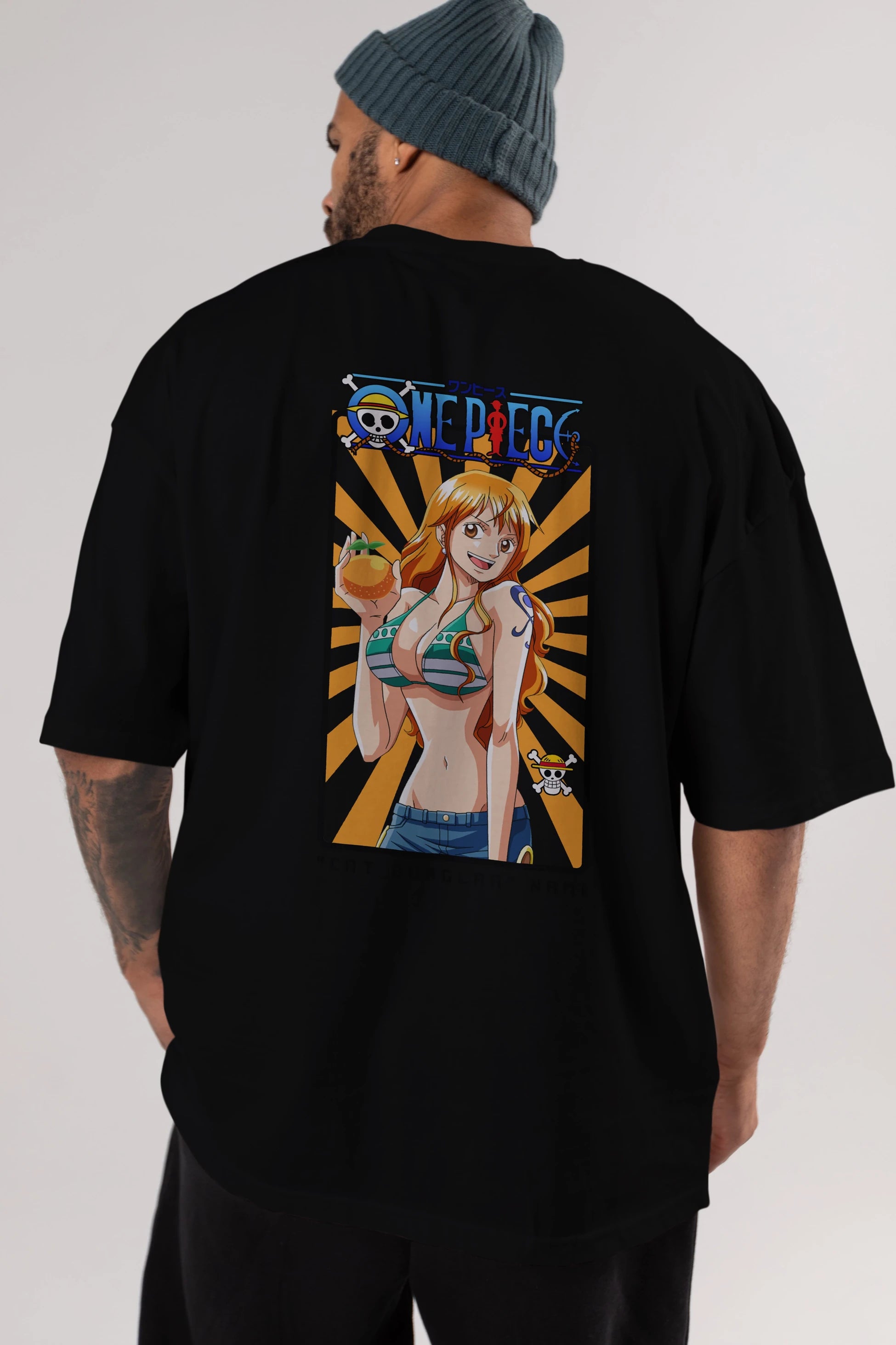 Nami Anime Arka Baskılı Oversize t-shirt Erkek Kadın Unisex %100 pamuk tişort